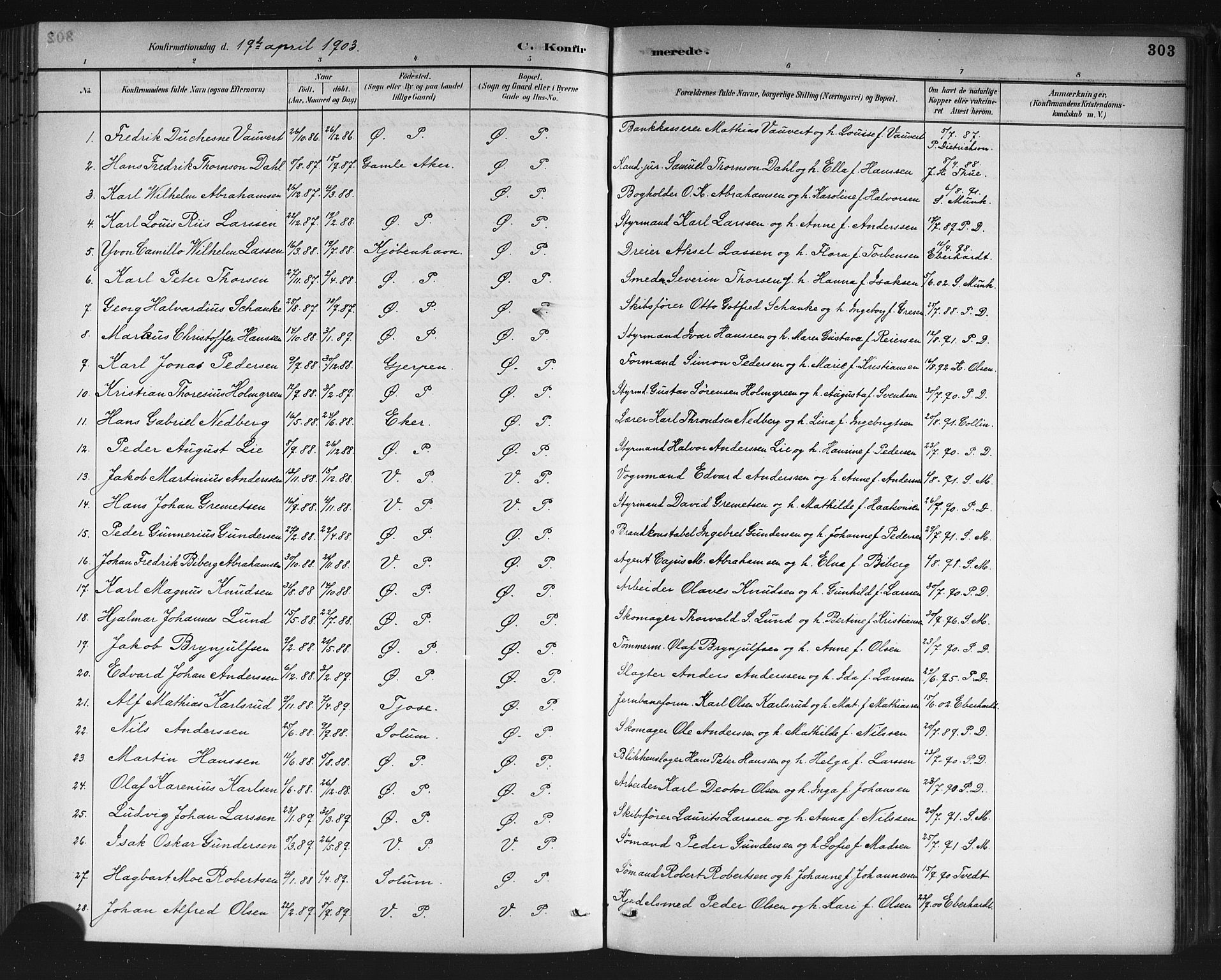 Porsgrunn kirkebøker , SAKO/A-104/G/Gb/L0005: Parish register (copy) no. II 5, 1883-1915, p. 303