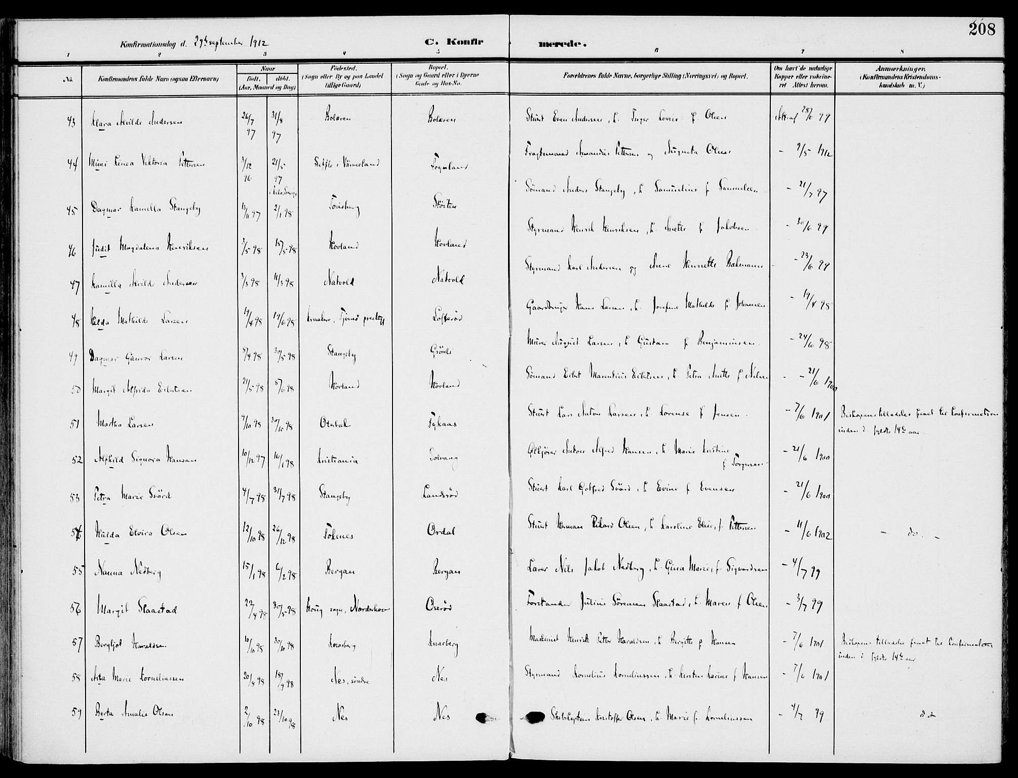 Nøtterøy kirkebøker, AV/SAKO-A-354/F/Fa/L0010: Parish register (official) no. I 10, 1908-1919, p. 208