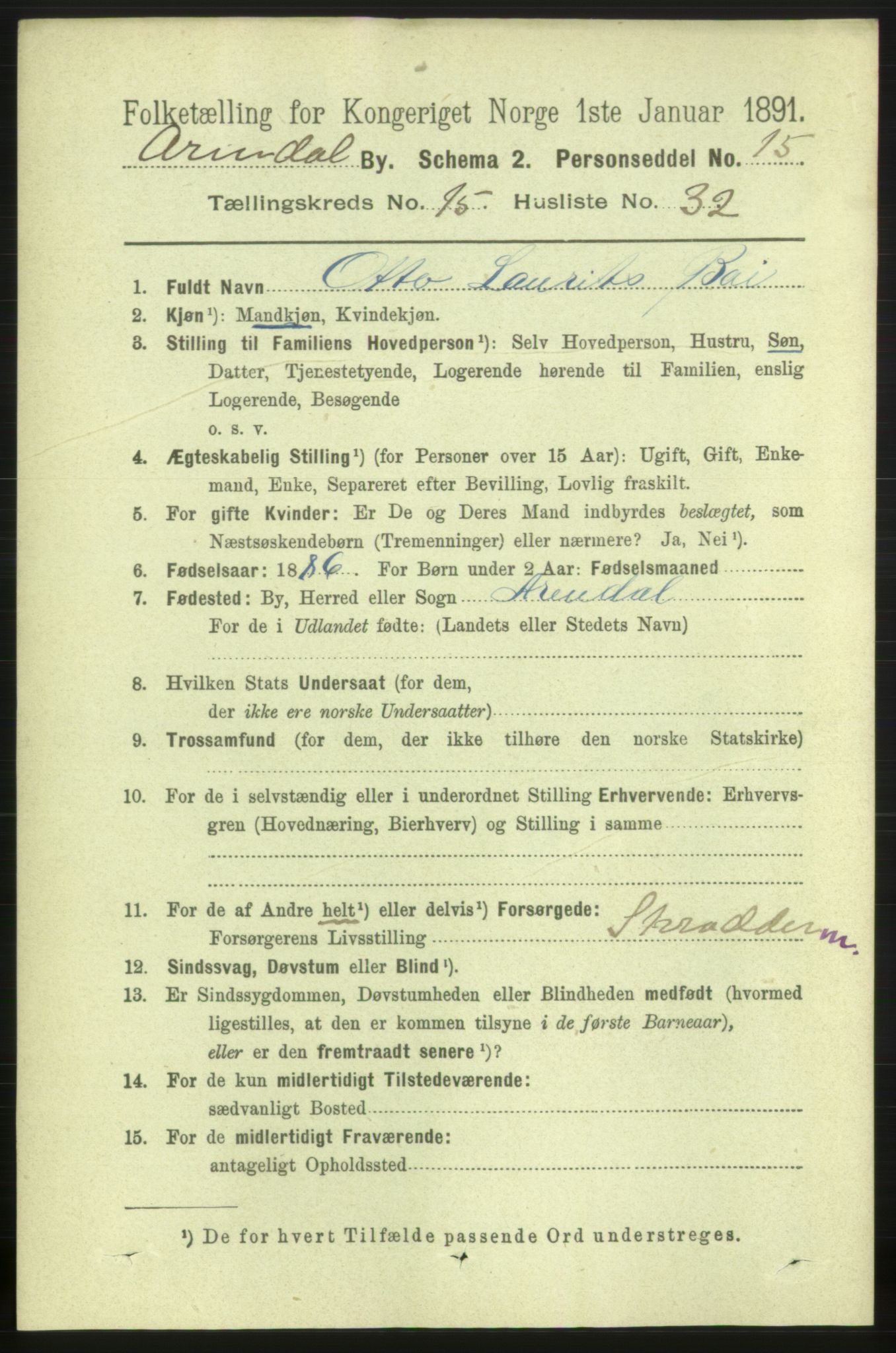 RA, 1891 census for 0903 Arendal, 1891, p. 5350