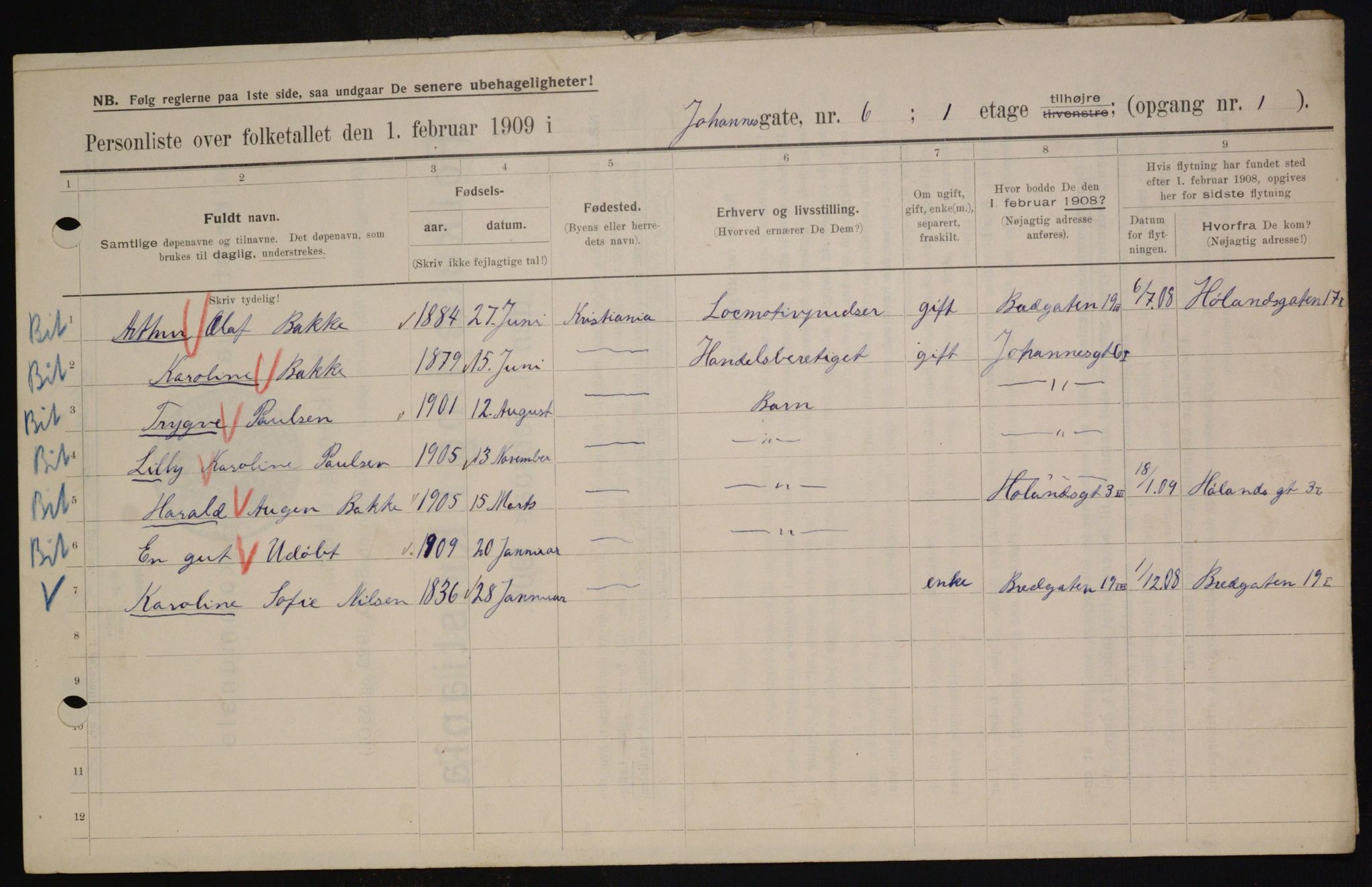 OBA, Municipal Census 1909 for Kristiania, 1909, p. 43099