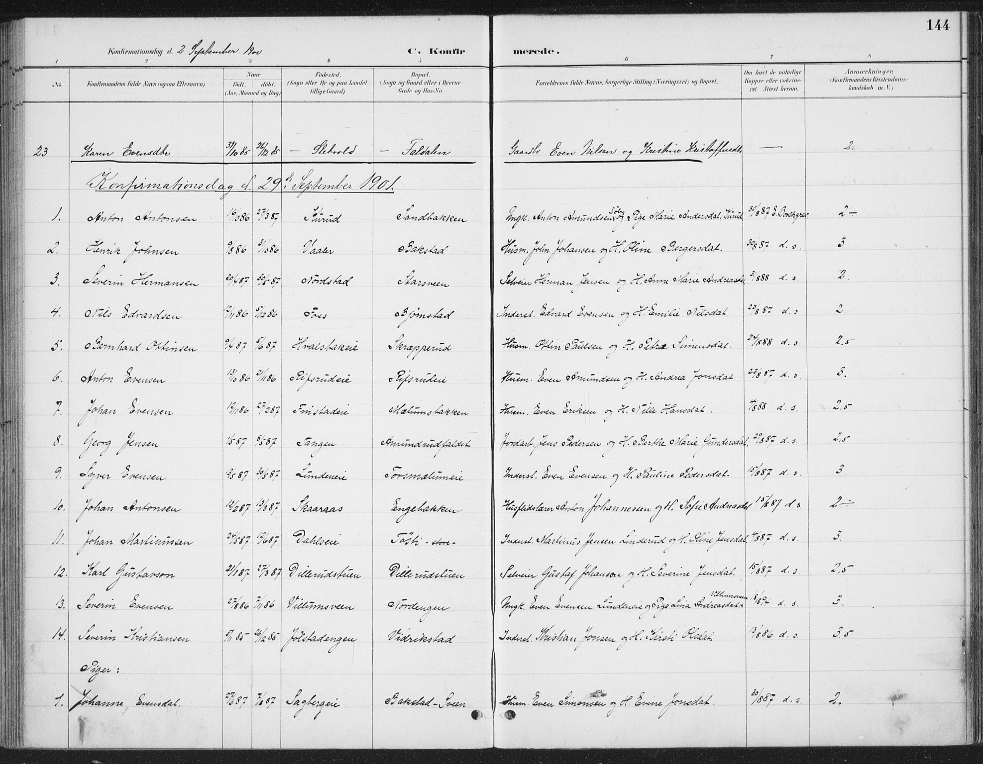 Romedal prestekontor, SAH/PREST-004/K/L0008: Parish register (official) no. 8, 1887-1905, p. 144