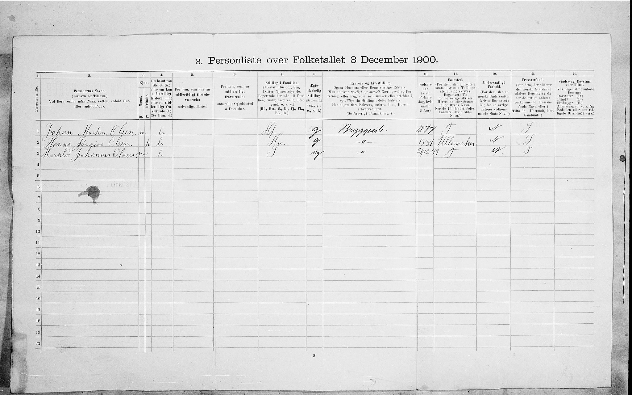 SAO, 1900 census for Kristiania, 1900, p. 96031