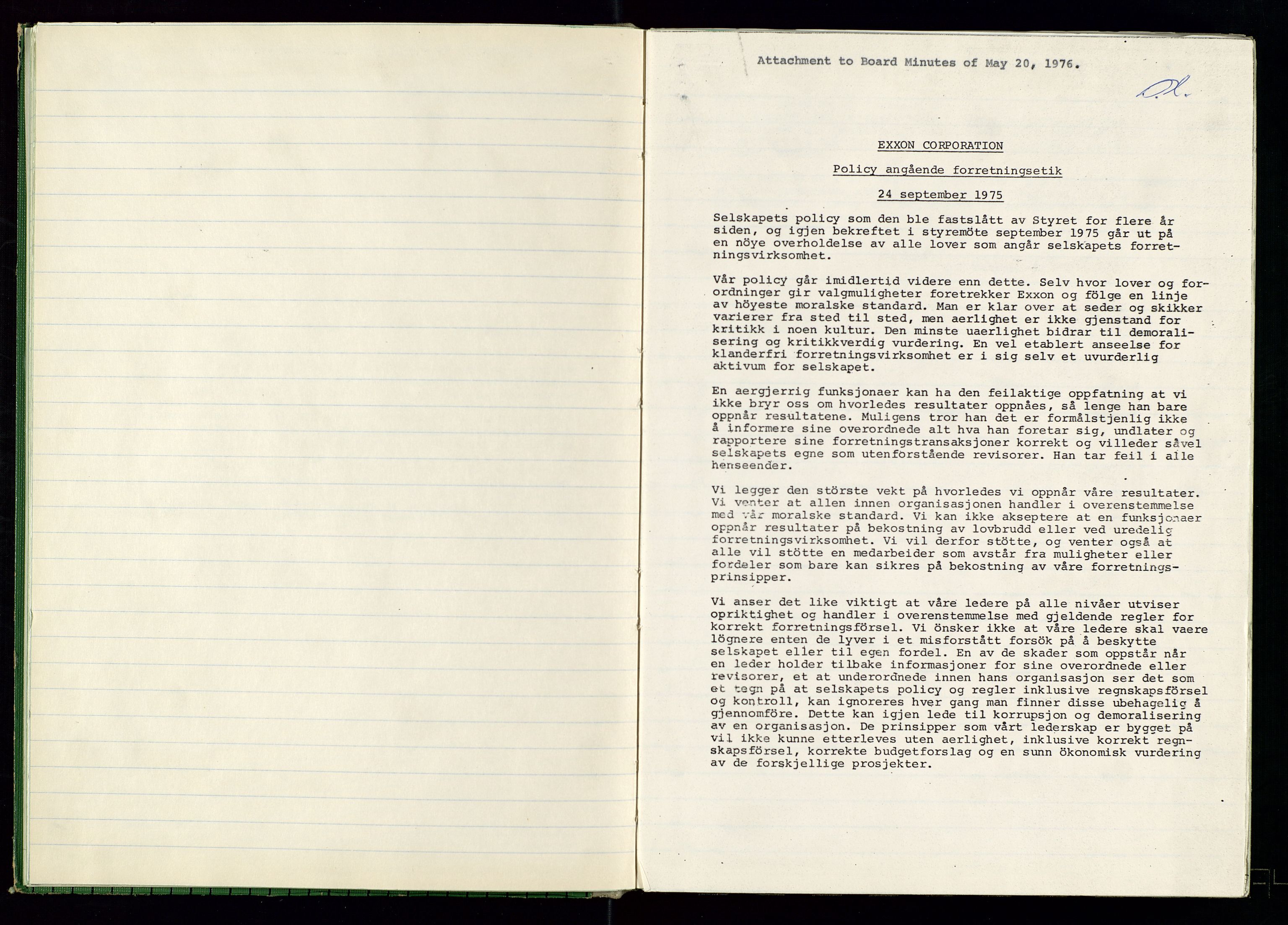 PA 1538 - Exxon Chemical Norge A/S, AV/SAST-A-101958/A/Aa/L0001/0001: Generalforsamlinger og styreprotokoller / Styreprotokoll, 1966-1996