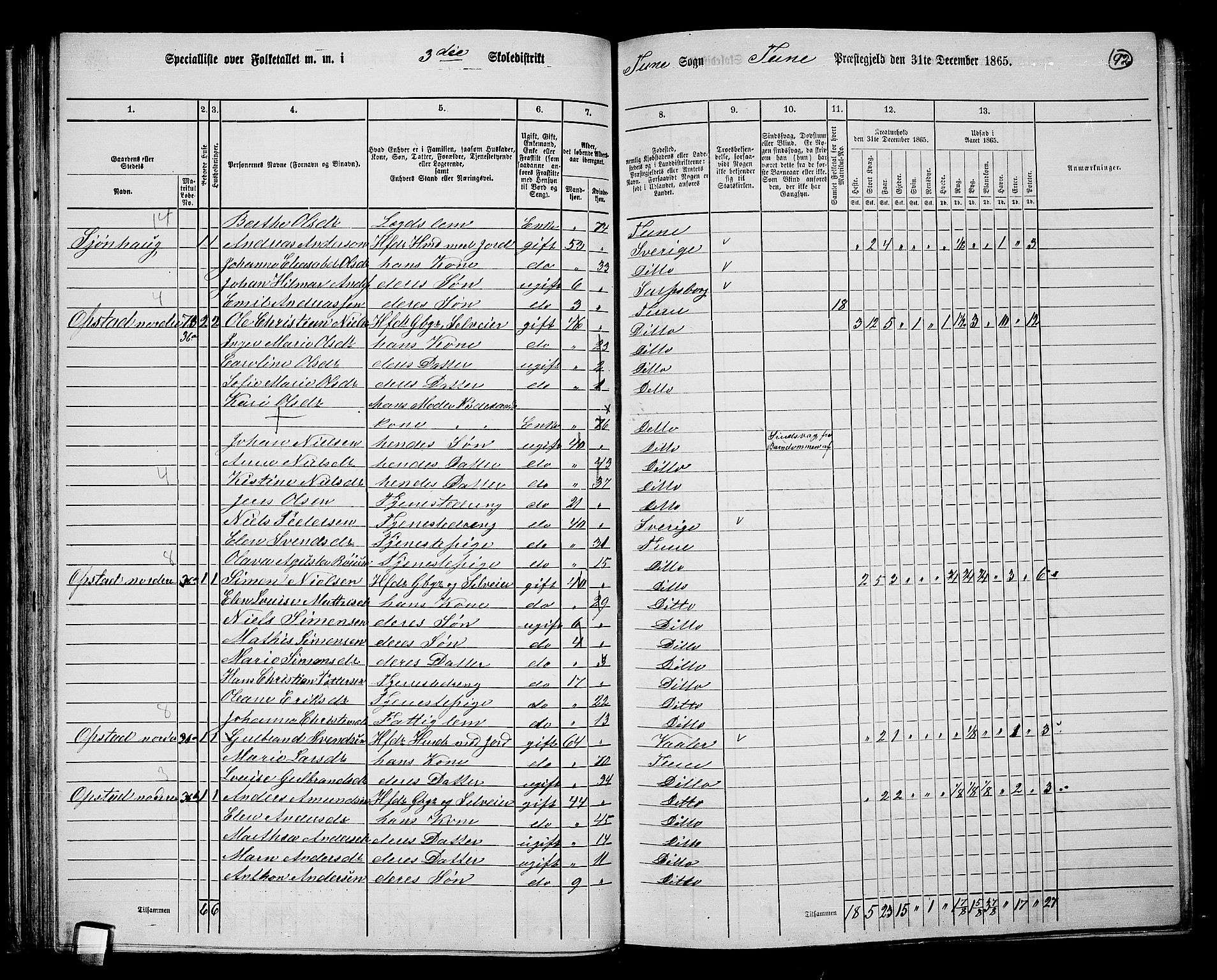 RA, 1865 census for Tune, 1865, p. 85