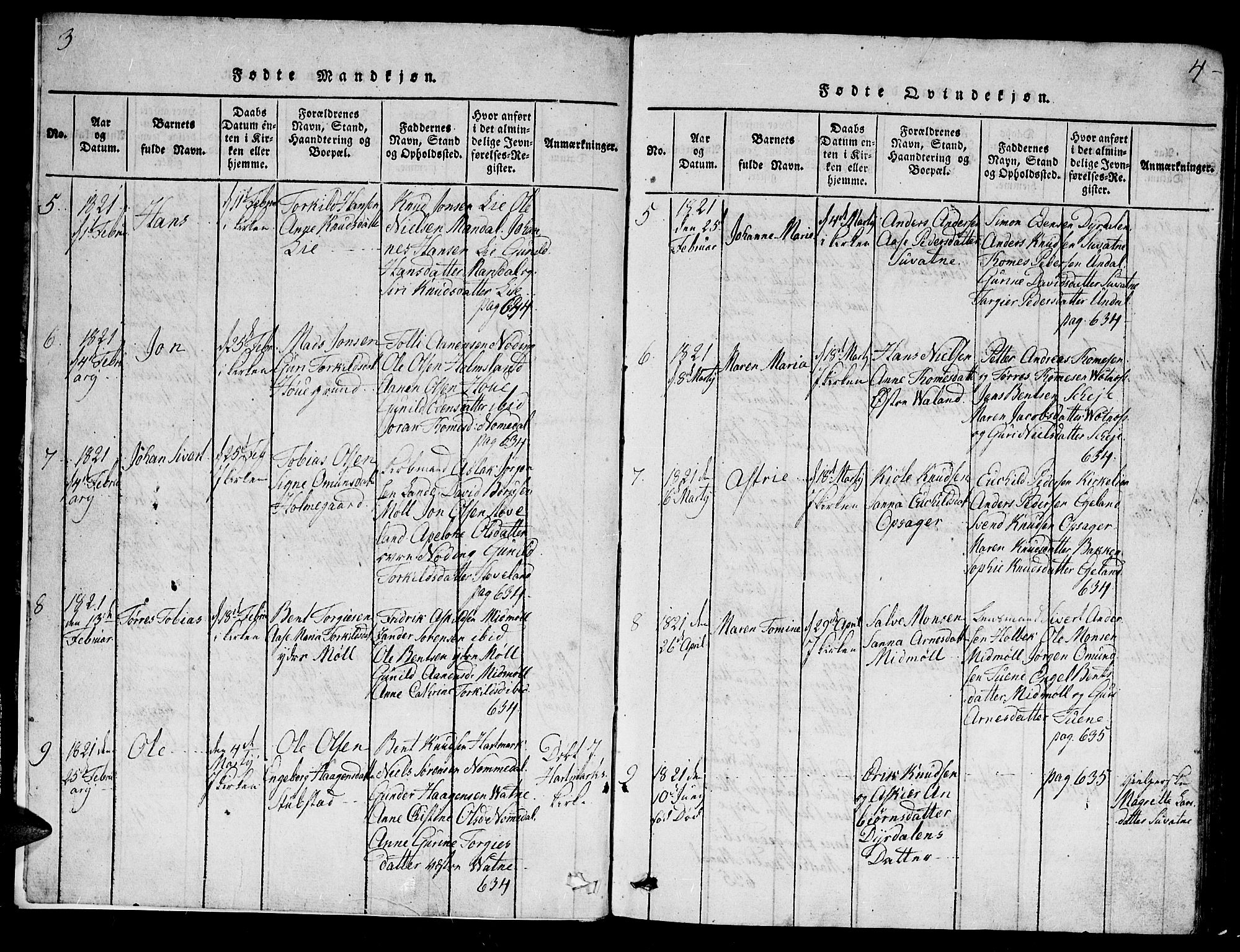 Holum sokneprestkontor, AV/SAK-1111-0022/F/Fb/Fba/L0002: Parish register (copy) no. B 2, 1820-1849, p. 3-4