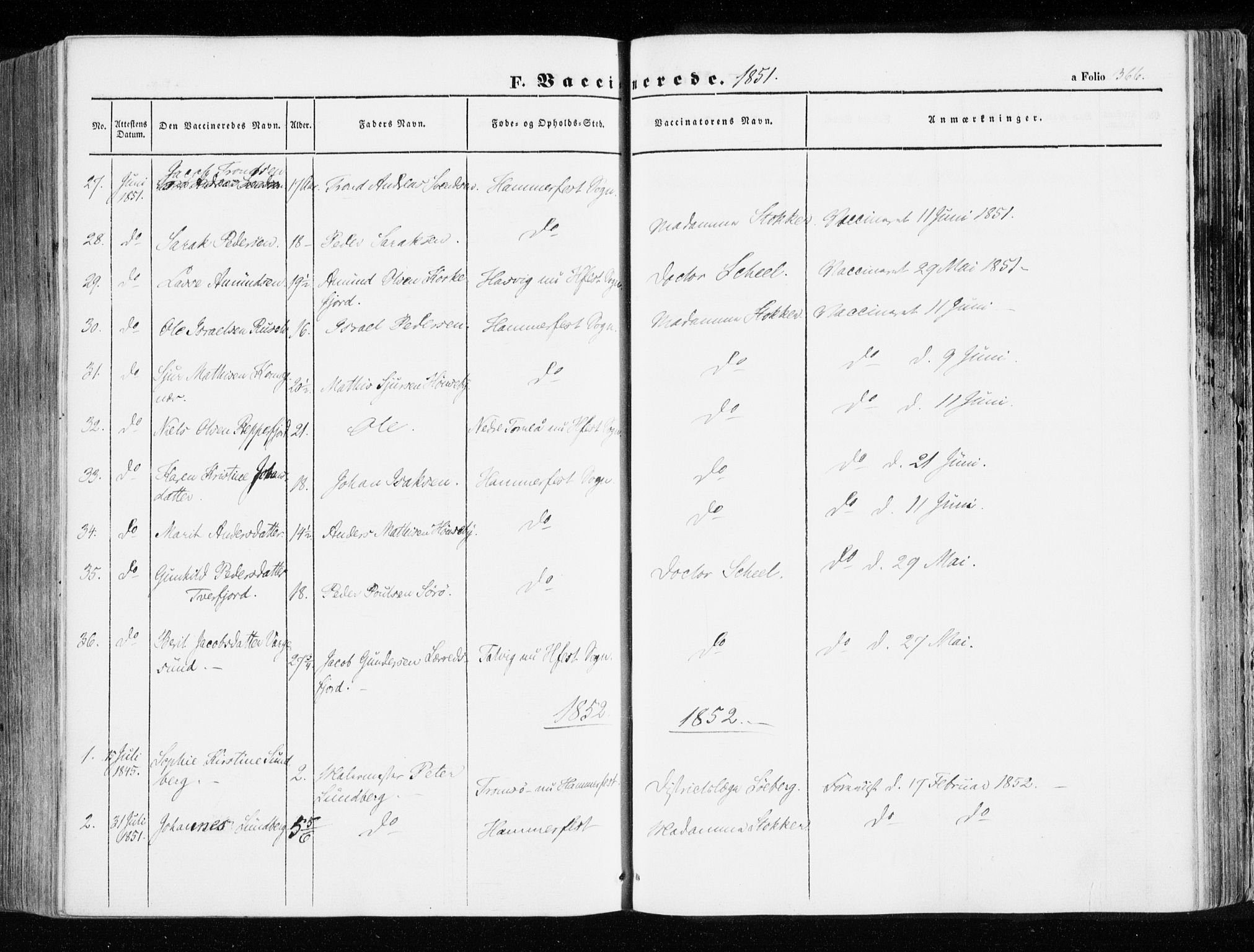 Hammerfest sokneprestkontor, SATØ/S-1347/H/Ha/L0004.kirke: Parish register (official) no. 4, 1843-1856, p. 366