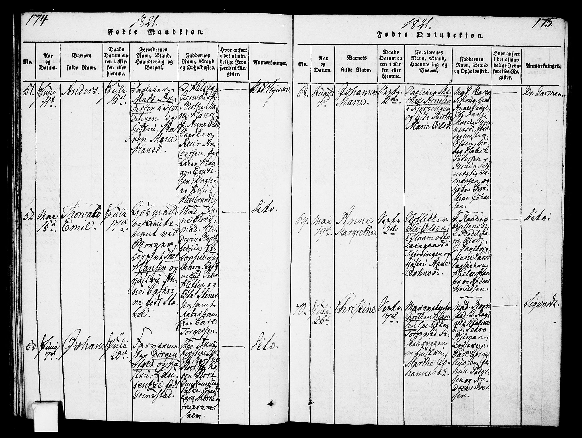 Oslo domkirke Kirkebøker, SAO/A-10752/F/Fa/L0007: Parish register (official) no. 7, 1817-1824, p. 174-175