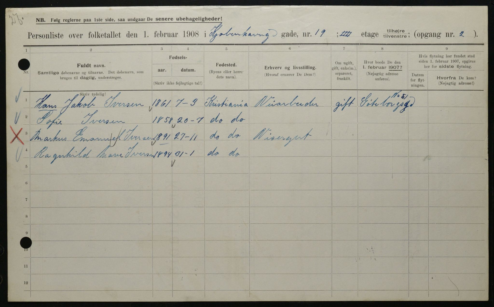 OBA, Municipal Census 1908 for Kristiania, 1908, p. 49575