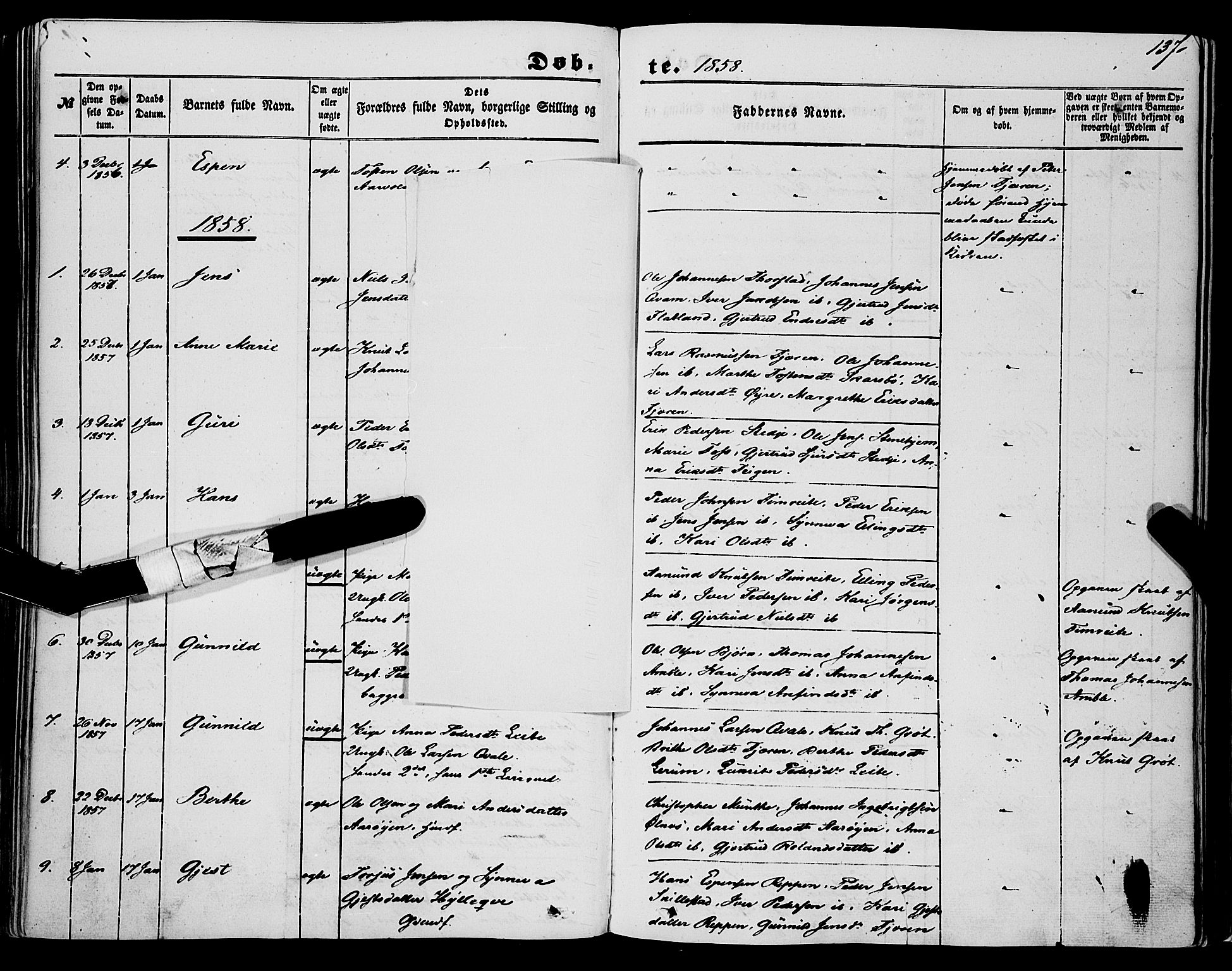 Sogndal sokneprestembete, AV/SAB-A-81301/H/Haa/Haaa/L0012I: Parish register (official) no. A 12I, 1847-1859, p. 137