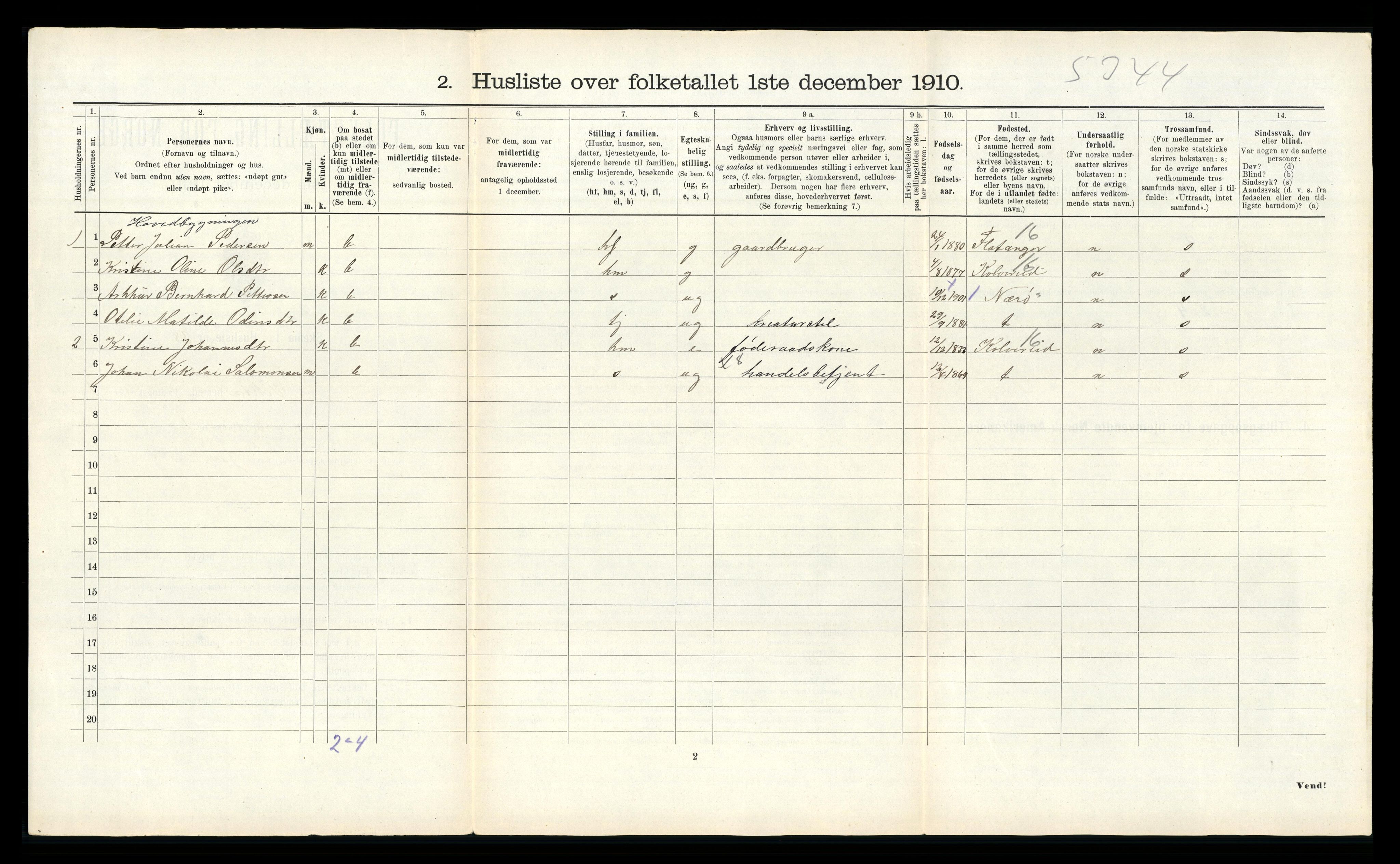 RA, 1910 census for Vikna, 1910, p. 120