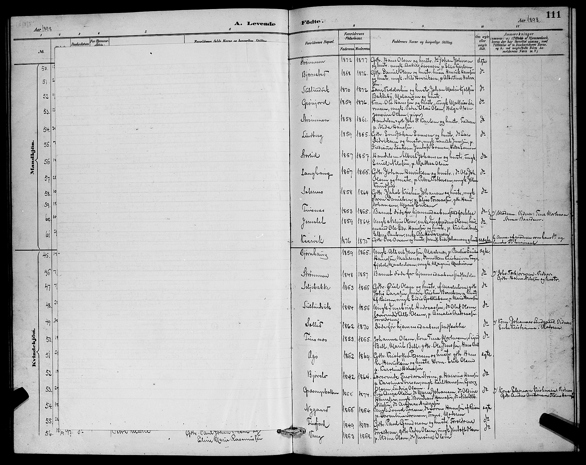 Lenvik sokneprestembete, AV/SATØ-S-1310/H/Ha/Hab/L0007klokker: Parish register (copy) no. 7, 1890-1898, p. 111