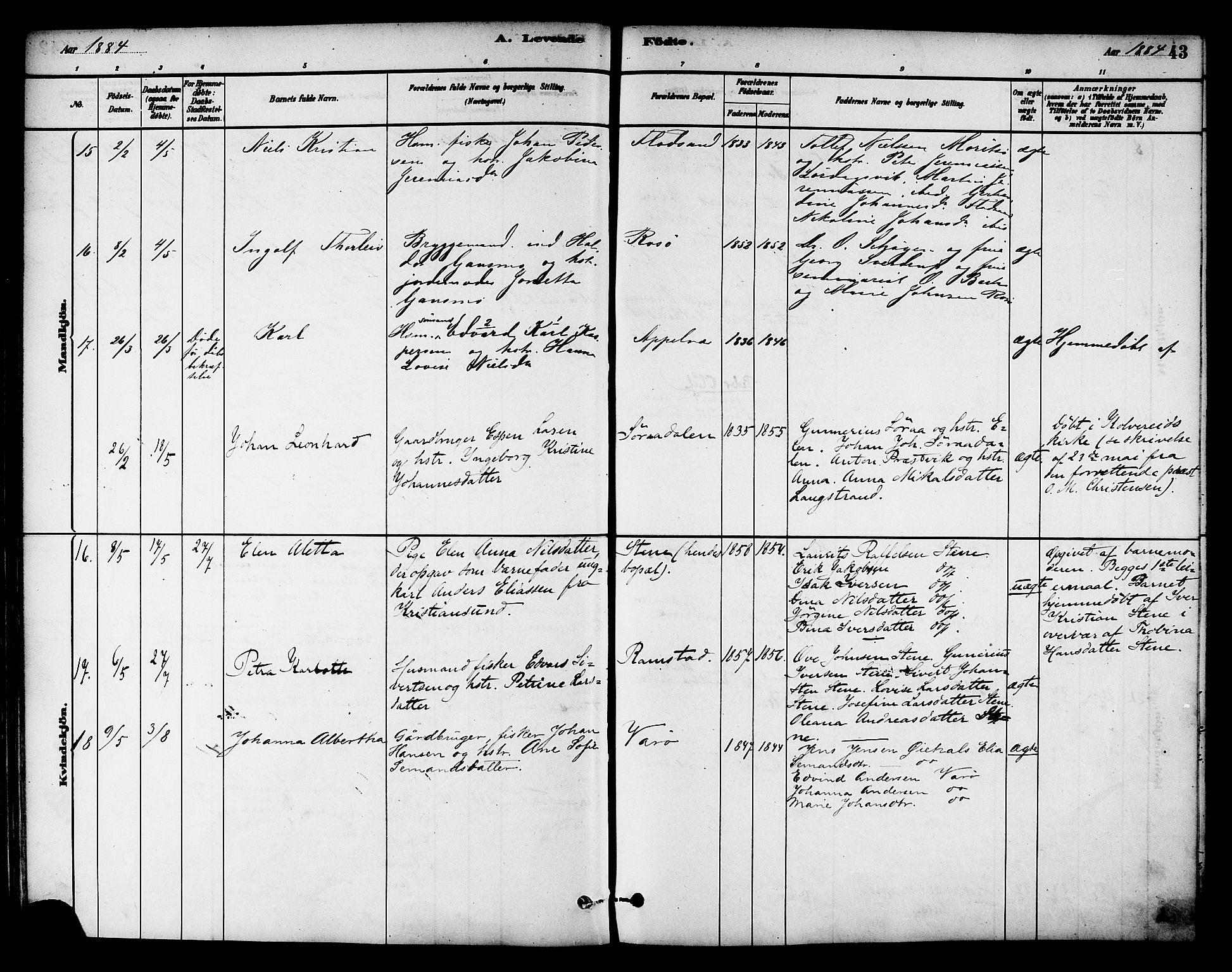 Ministerialprotokoller, klokkerbøker og fødselsregistre - Nord-Trøndelag, AV/SAT-A-1458/784/L0672: Parish register (official) no. 784A07, 1880-1887, p. 43