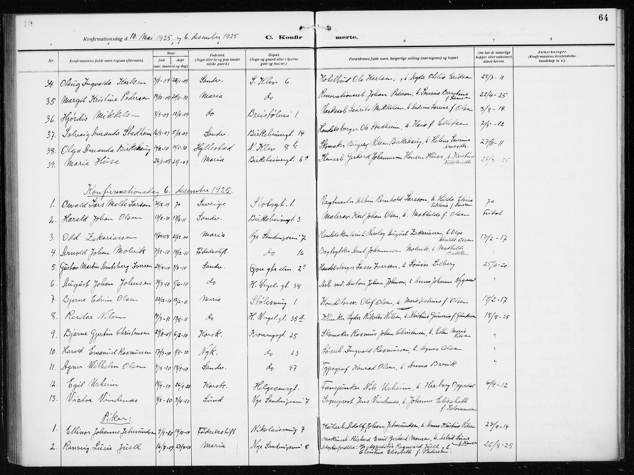 Mariakirken Sokneprestembete, AV/SAB-A-76901/H/Haa/L0015: Parish register (official) no. C 3, 1913-1927, p. 64