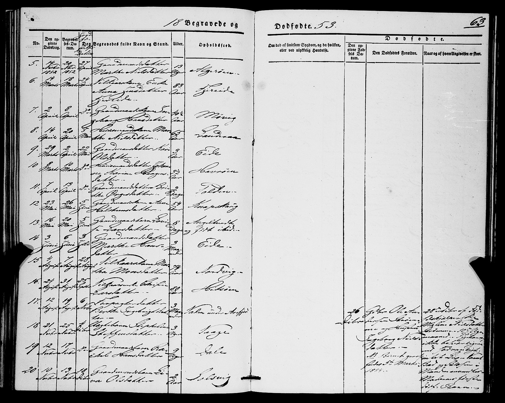 Fjell sokneprestembete, AV/SAB-A-75301/H/Haa: Parish register (official) no. A 7, 1847-1877, p. 63
