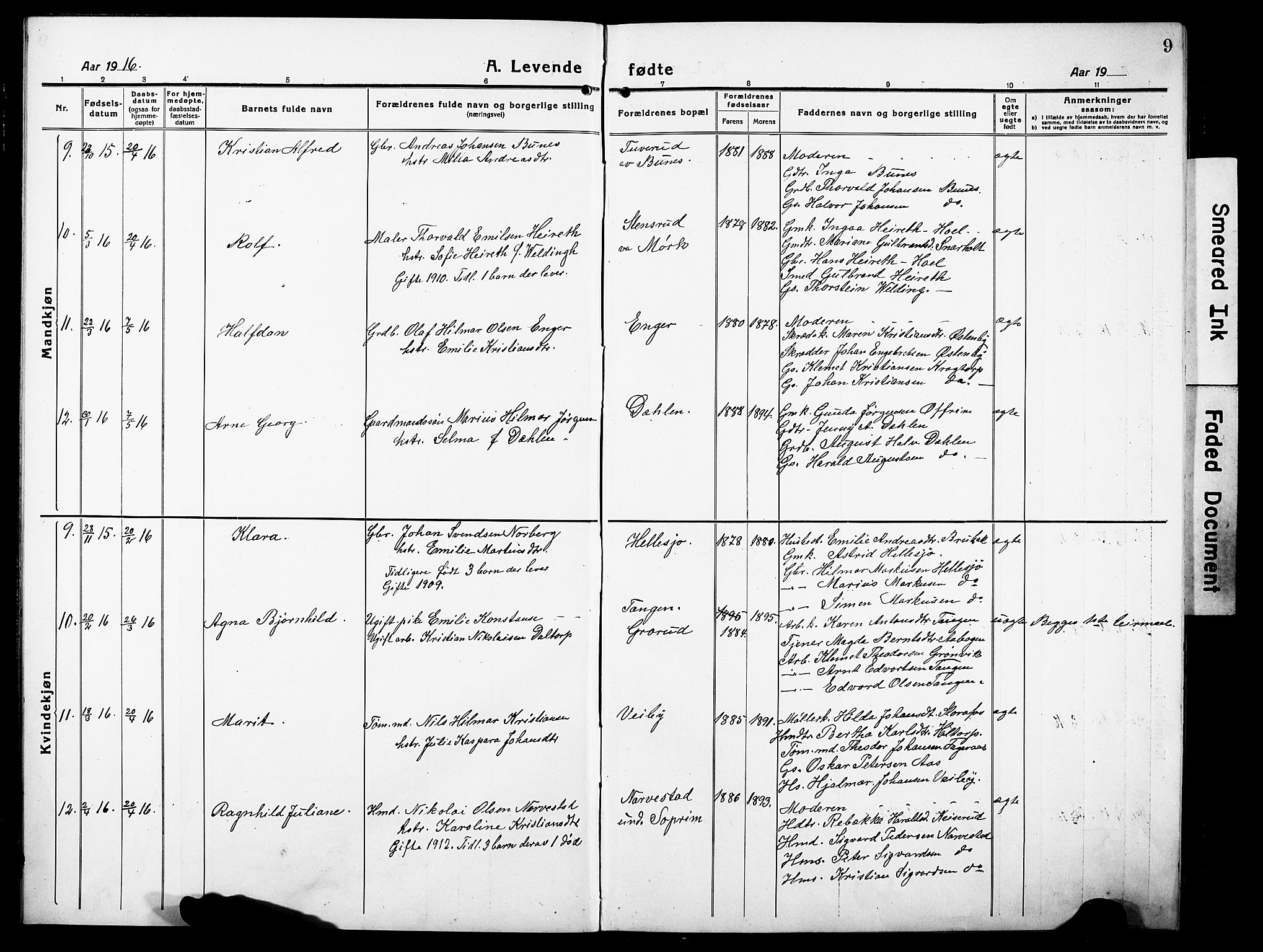 Høland prestekontor Kirkebøker, AV/SAO-A-10346a/G/Gb/L0002: Parish register (copy) no. II 2, 1915-1933, p. 9