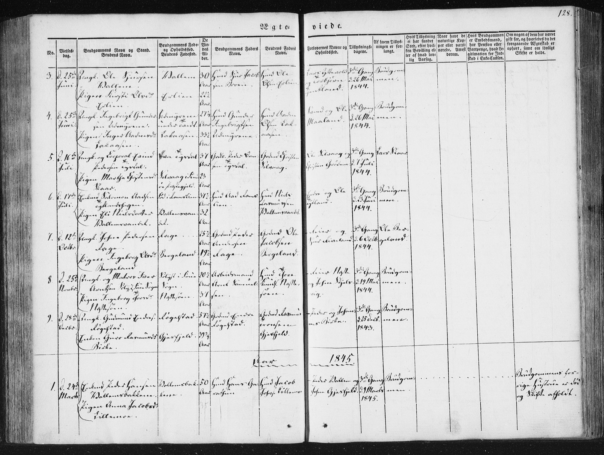 Hjelmeland sokneprestkontor, AV/SAST-A-101843/01/IV/L0008: Parish register (official) no. A 8, 1842-1861, p. 128