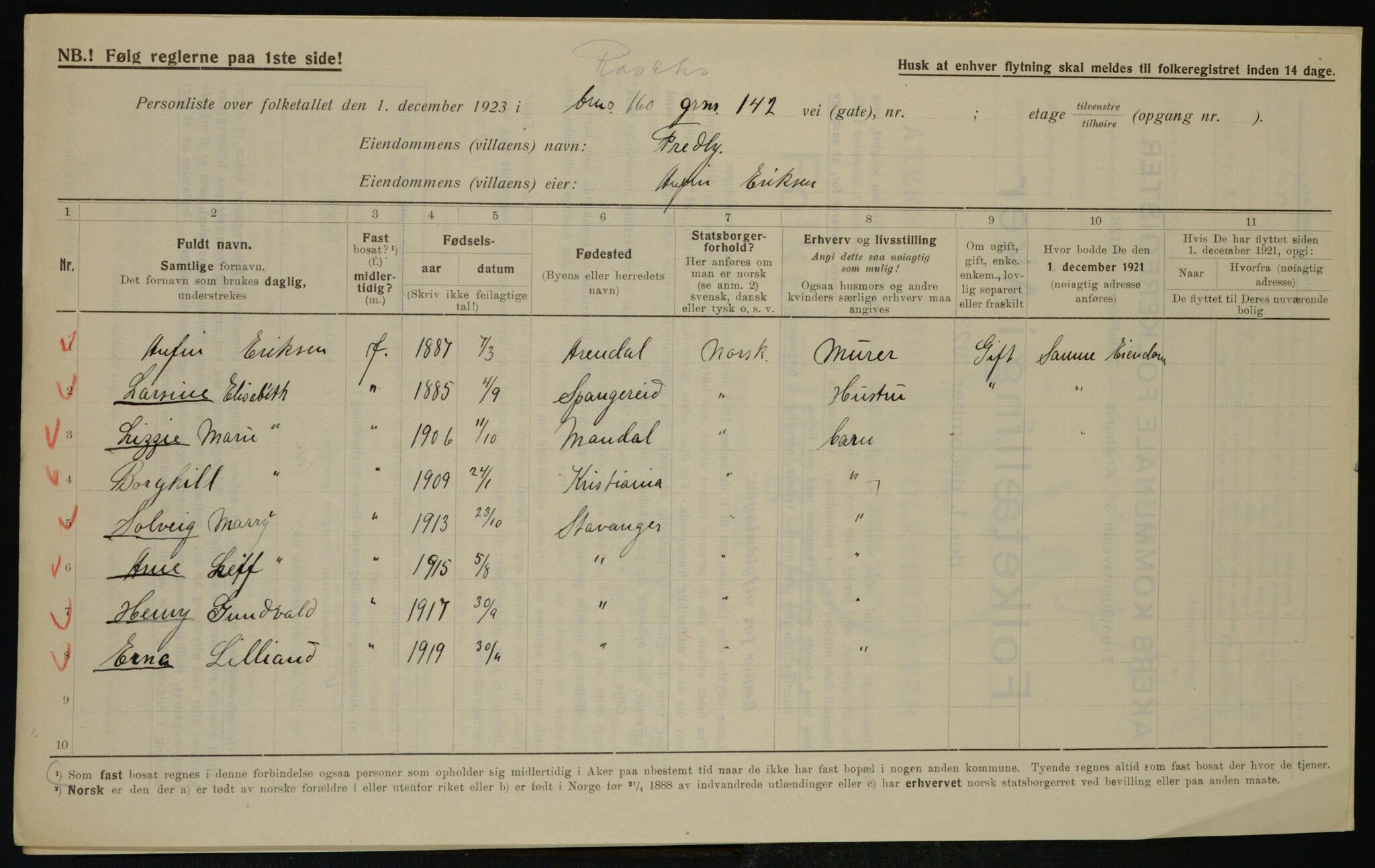 , Municipal Census 1923 for Aker, 1923, p. 43968