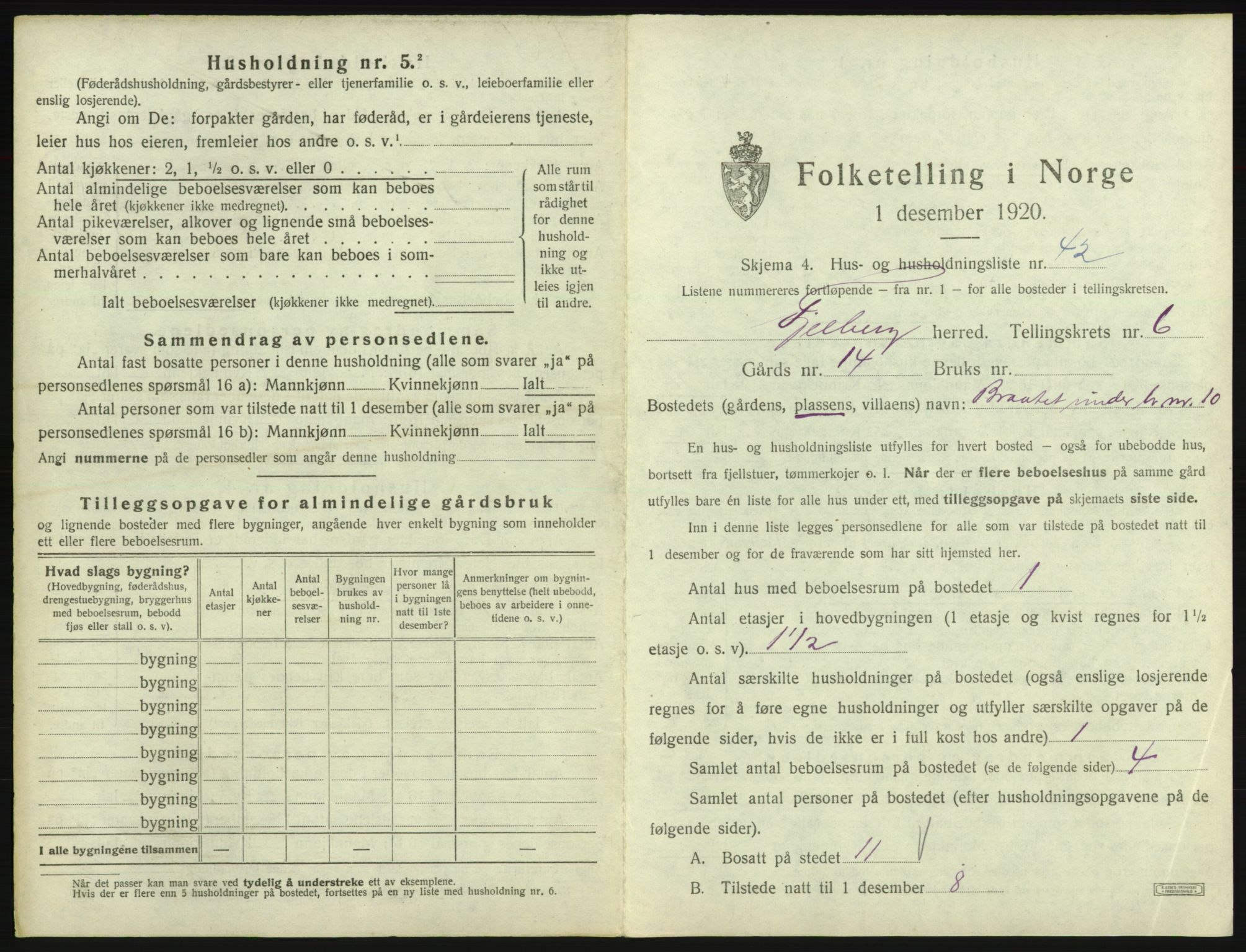 SAB, 1920 census for Fjelberg, 1920, p. 394