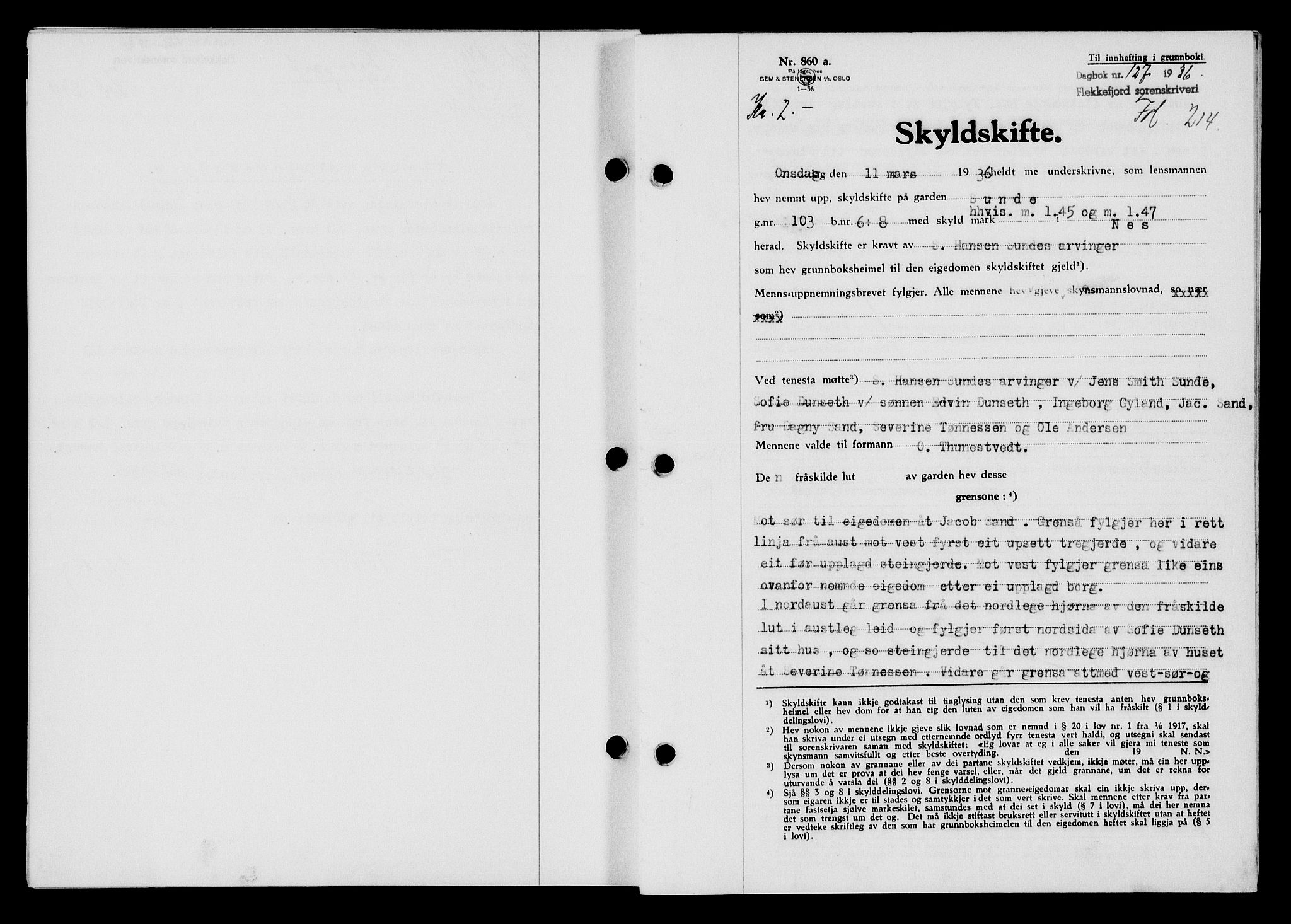 Flekkefjord sorenskriveri, SAK/1221-0001/G/Gb/Gba/L0052: Mortgage book no. 48, 1935-1936, Deed date: 20.03.1936