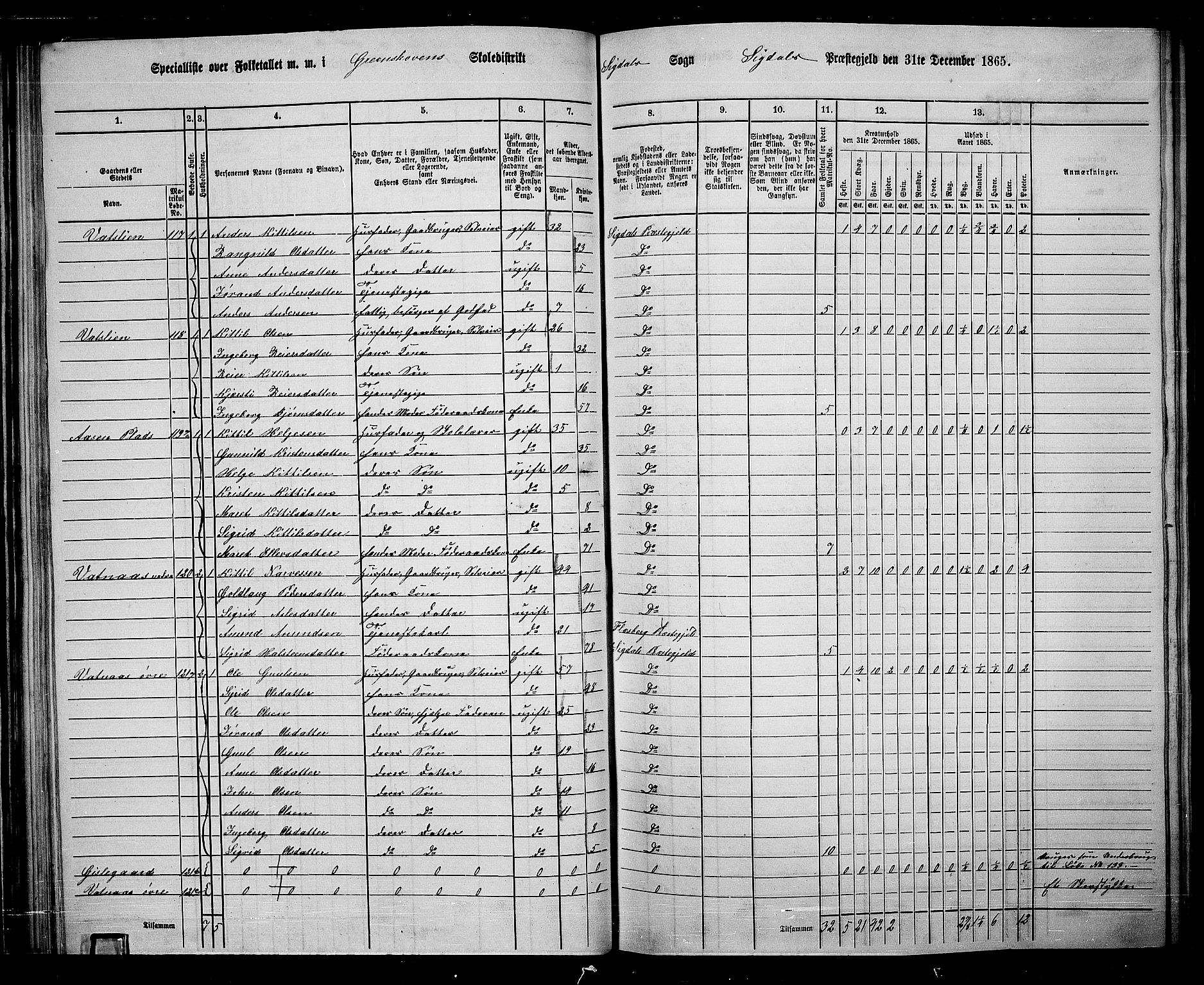 RA, 1865 census for Sigdal, 1865, p. 96