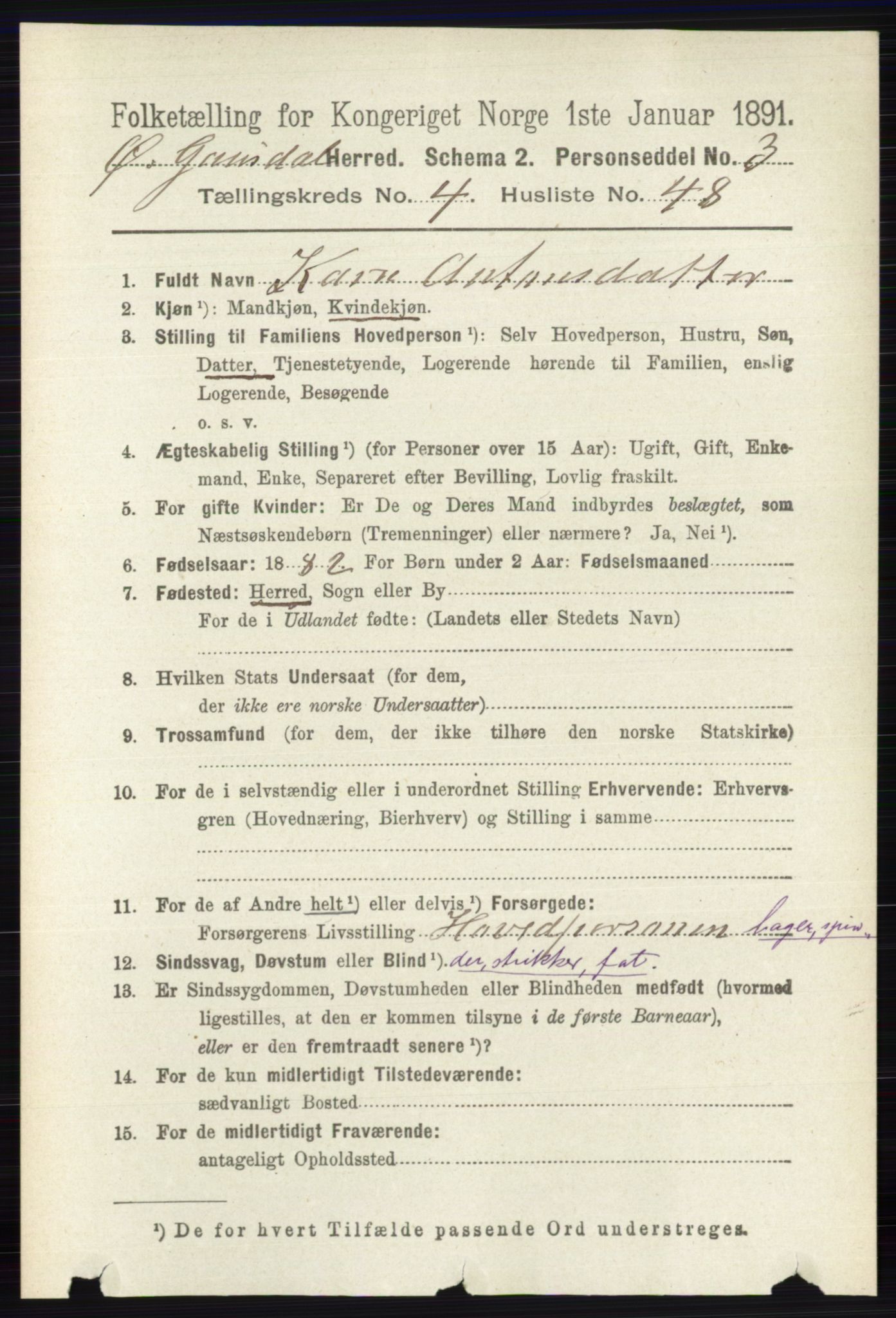 RA, 1891 census for 0522 Østre Gausdal, 1891, p. 2817
