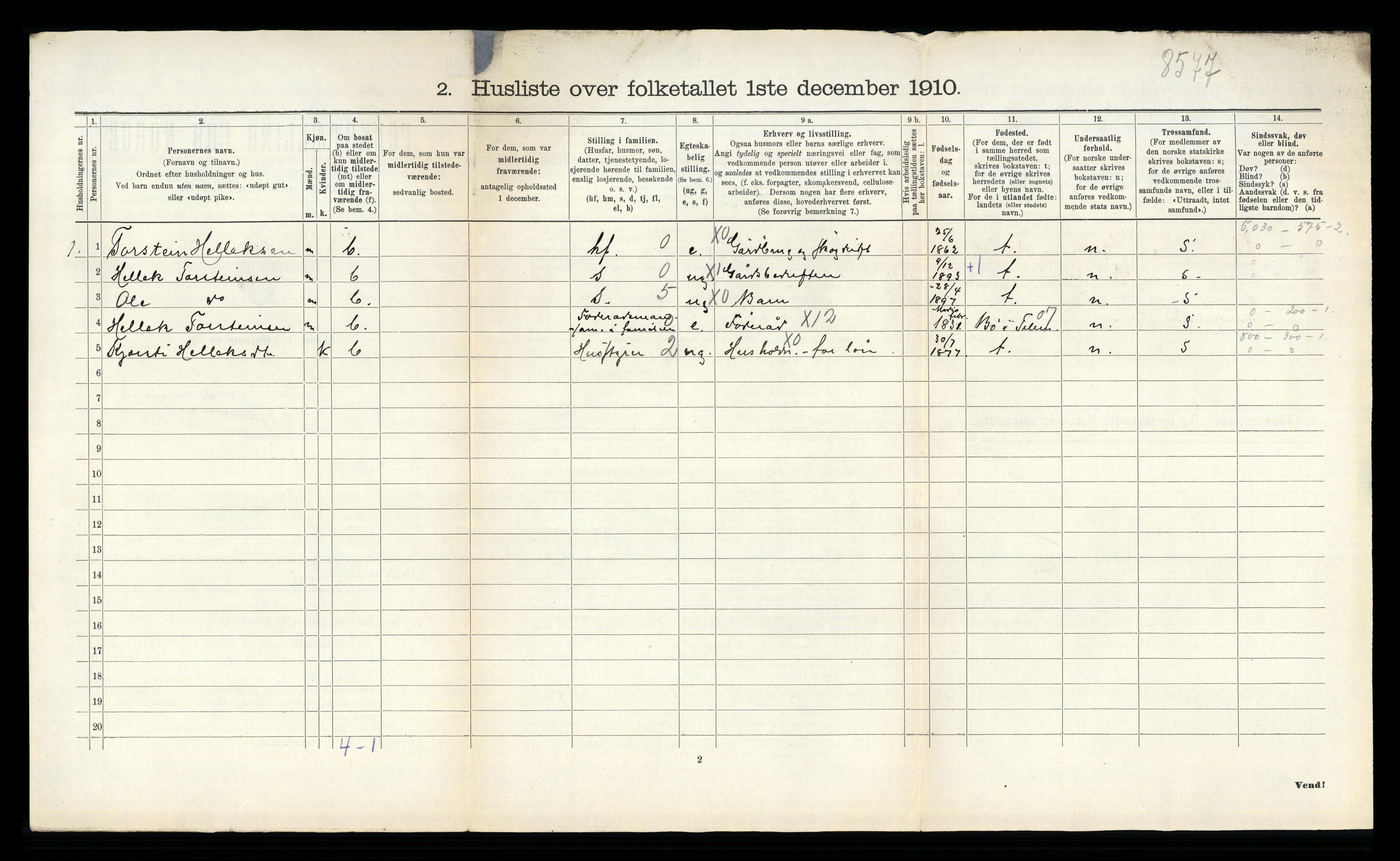 RA, 1910 census for Sauherad, 1910, p. 1400