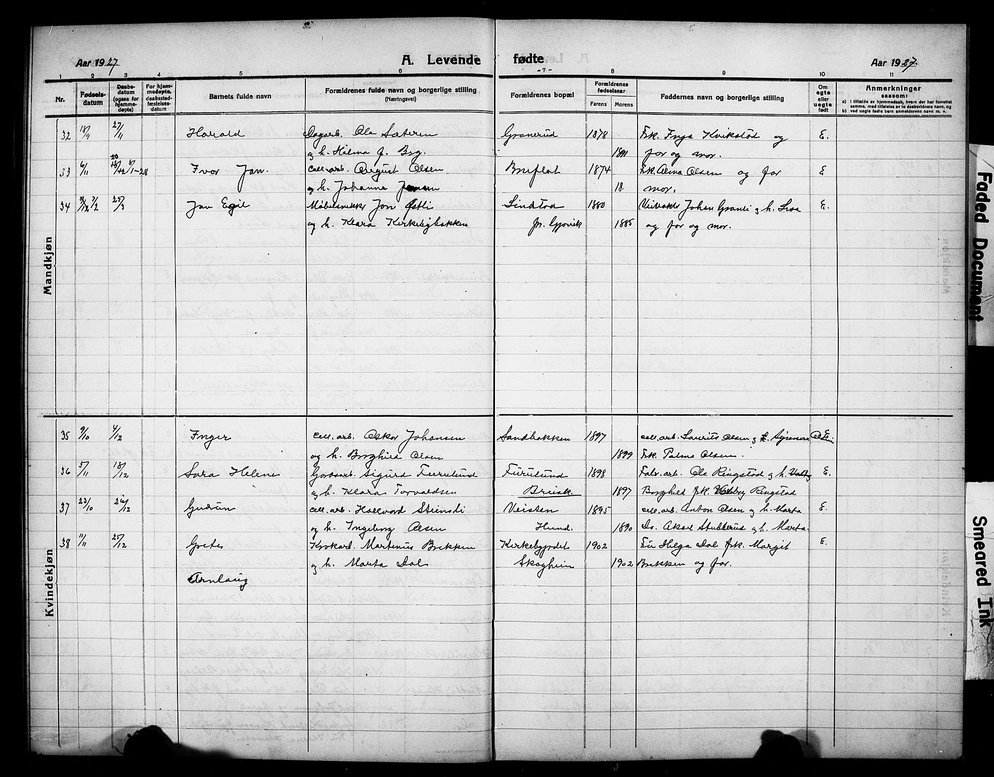 Vardal prestekontor, SAH/PREST-100/H/Ha/Hab/L0016: Parish register (copy) no. 16, 1915-1929