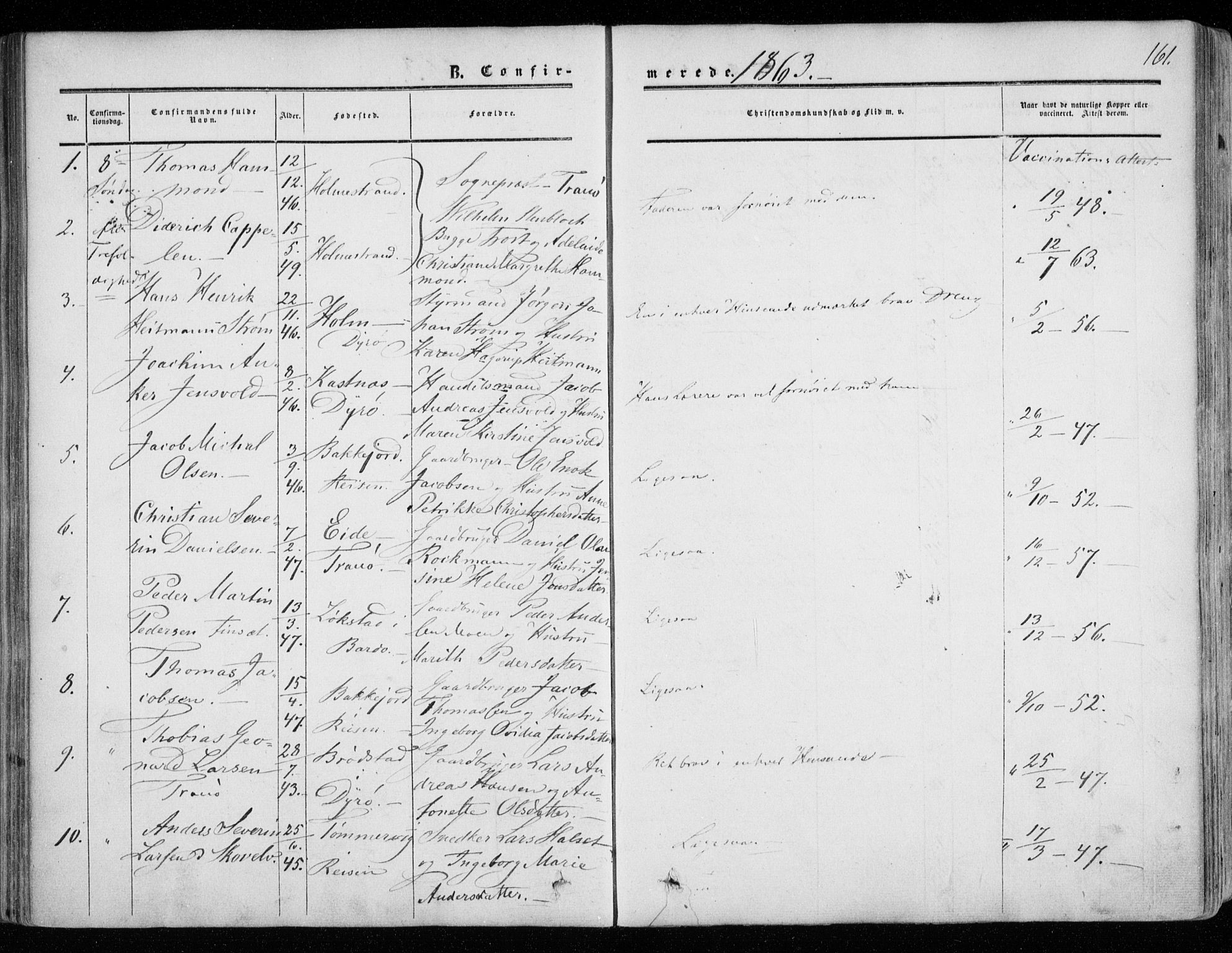Tranøy sokneprestkontor, SATØ/S-1313/I/Ia/Iaa/L0007kirke: Parish register (official) no. 7, 1856-1866, p. 161