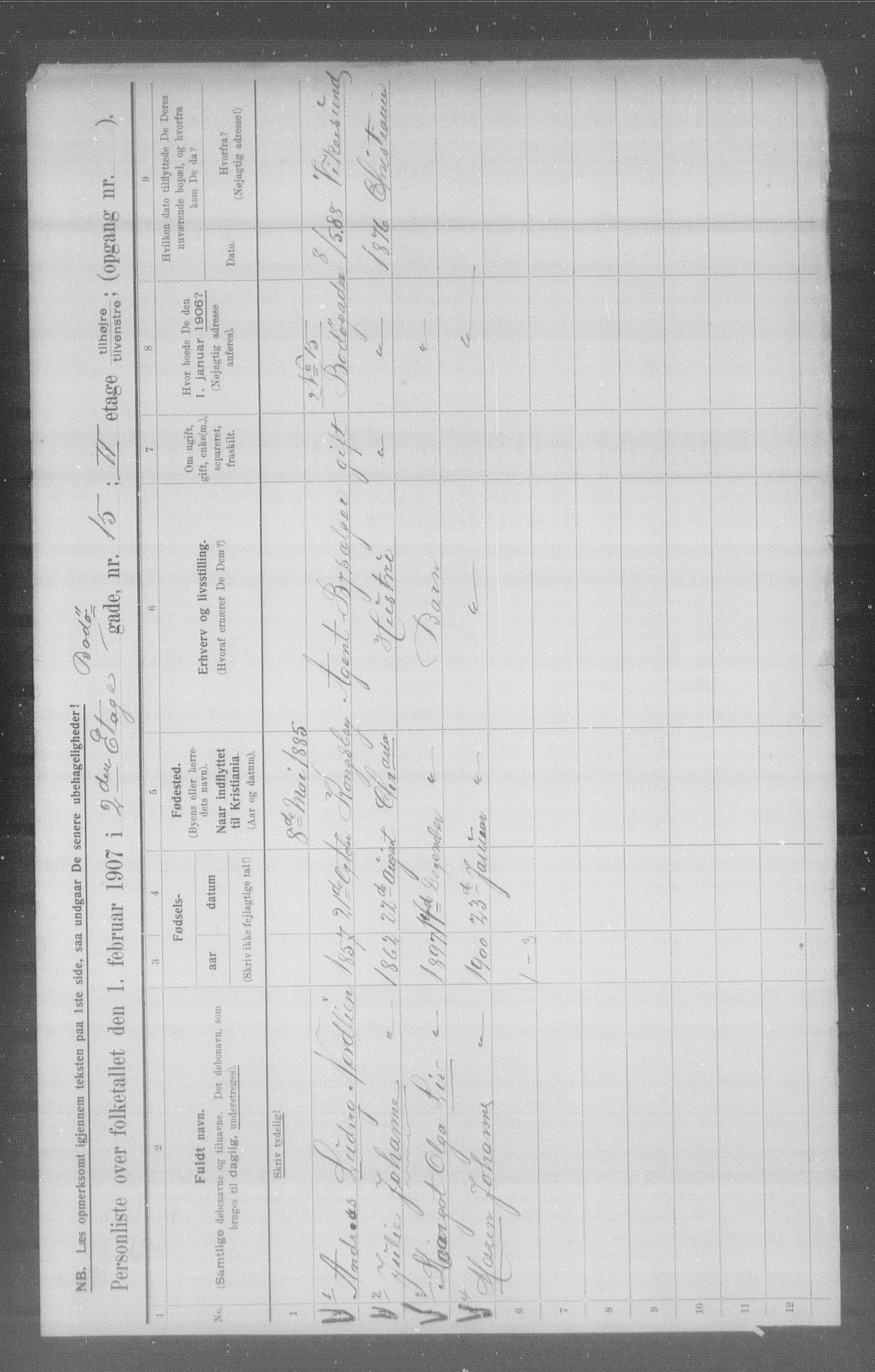 OBA, Municipal Census 1907 for Kristiania, 1907, p. 3558