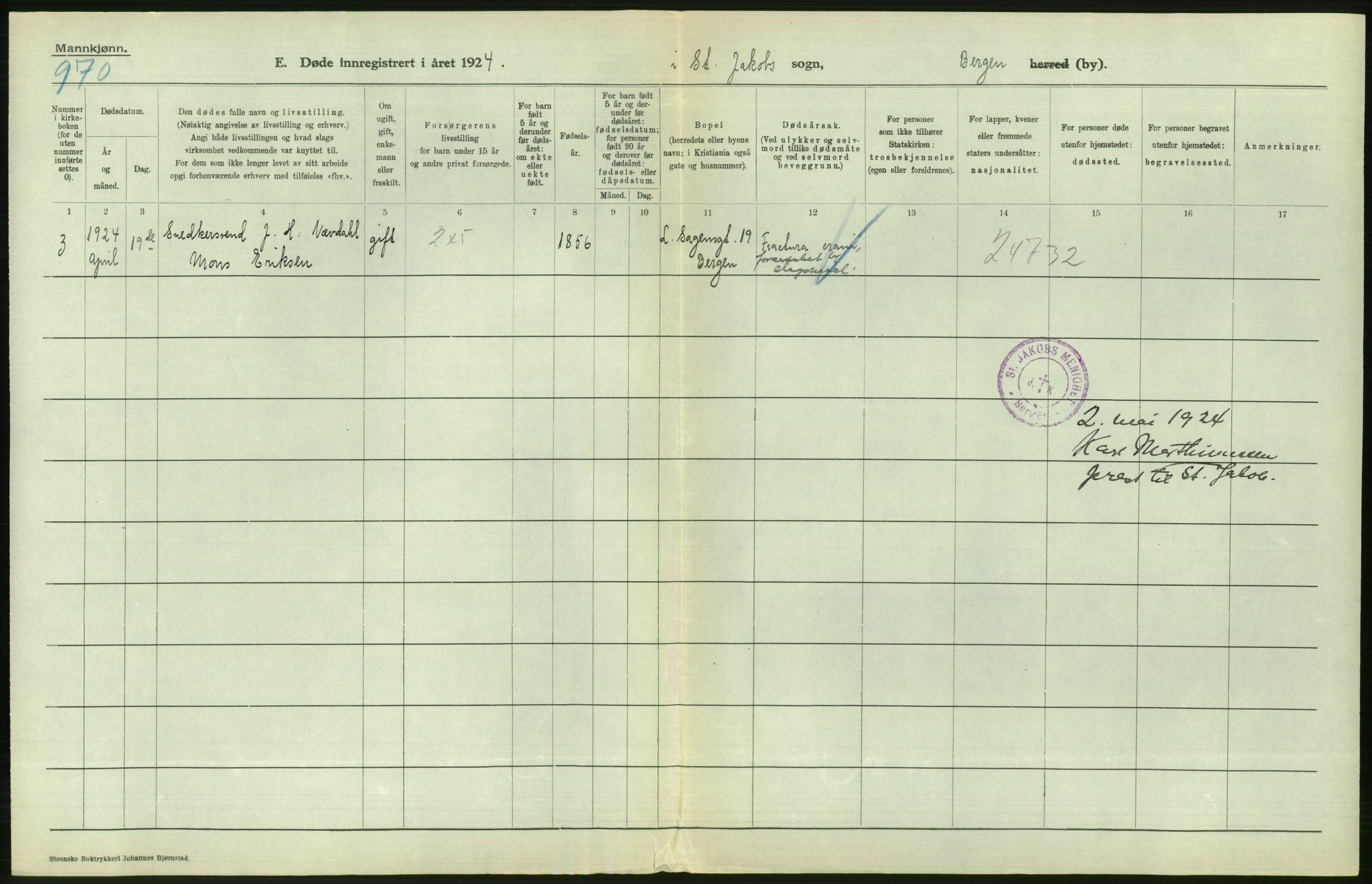 Statistisk sentralbyrå, Sosiodemografiske emner, Befolkning, AV/RA-S-2228/D/Df/Dfc/Dfcd/L0028: Bergen: Gifte, døde., 1924, p. 544