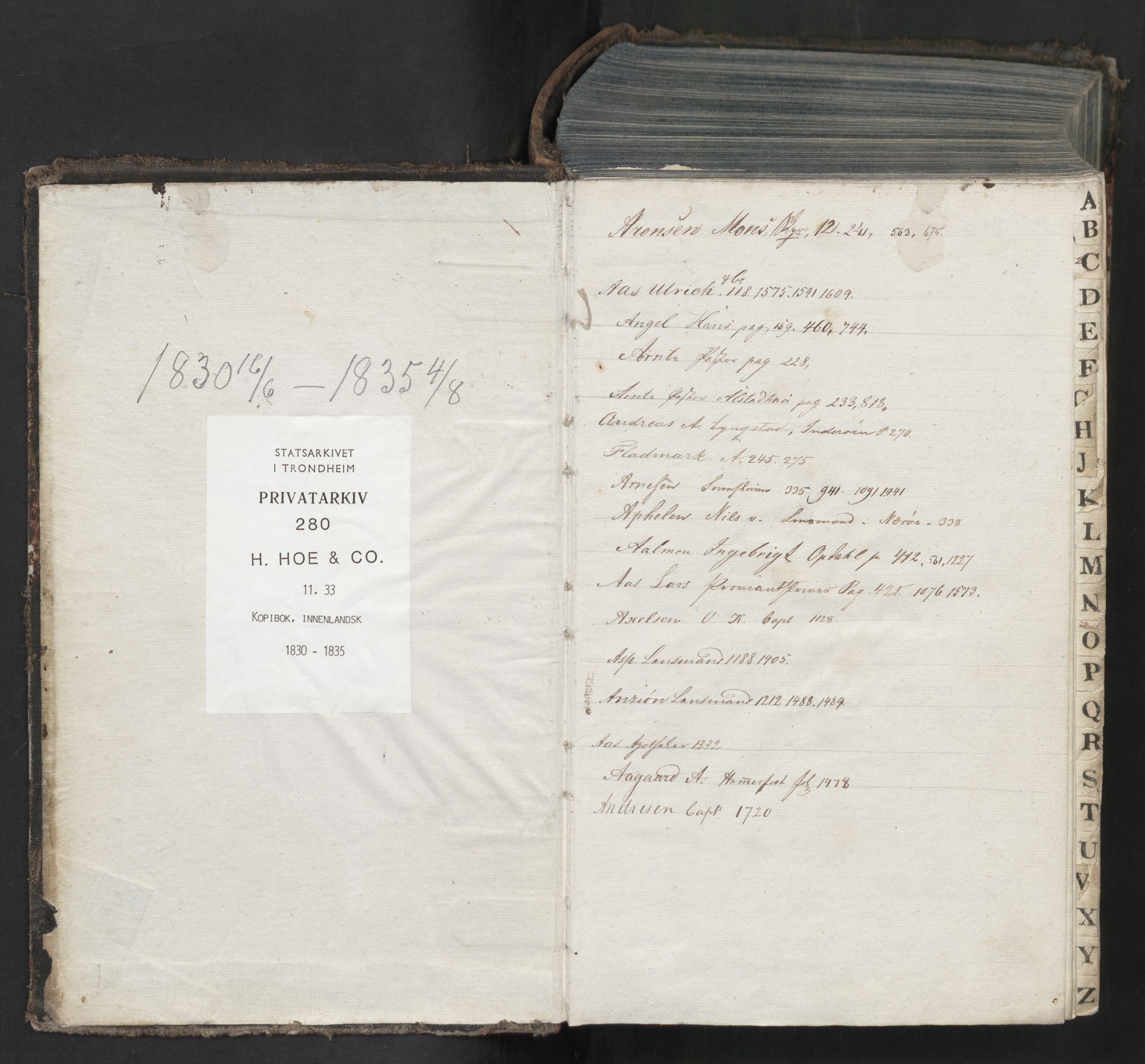 Hoë, Herman & Co, SAT/PA-0280/11/L0033: Kopibok, innenlandsk, 1830-1835