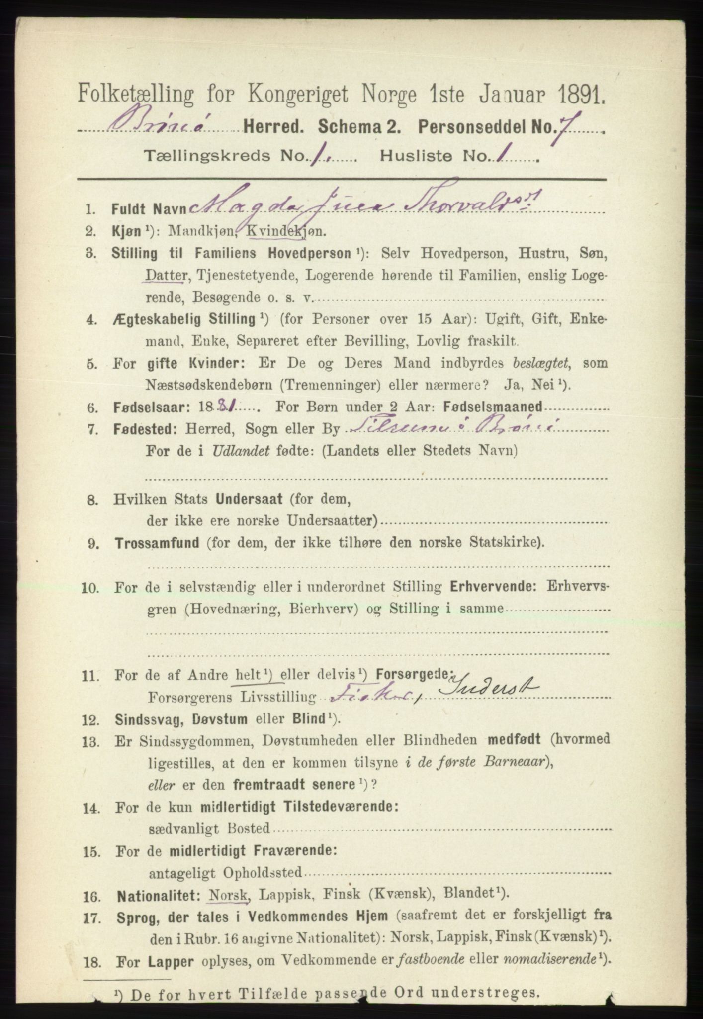 RA, 1891 census for 1814 Brønnøy, 1891, p. 138