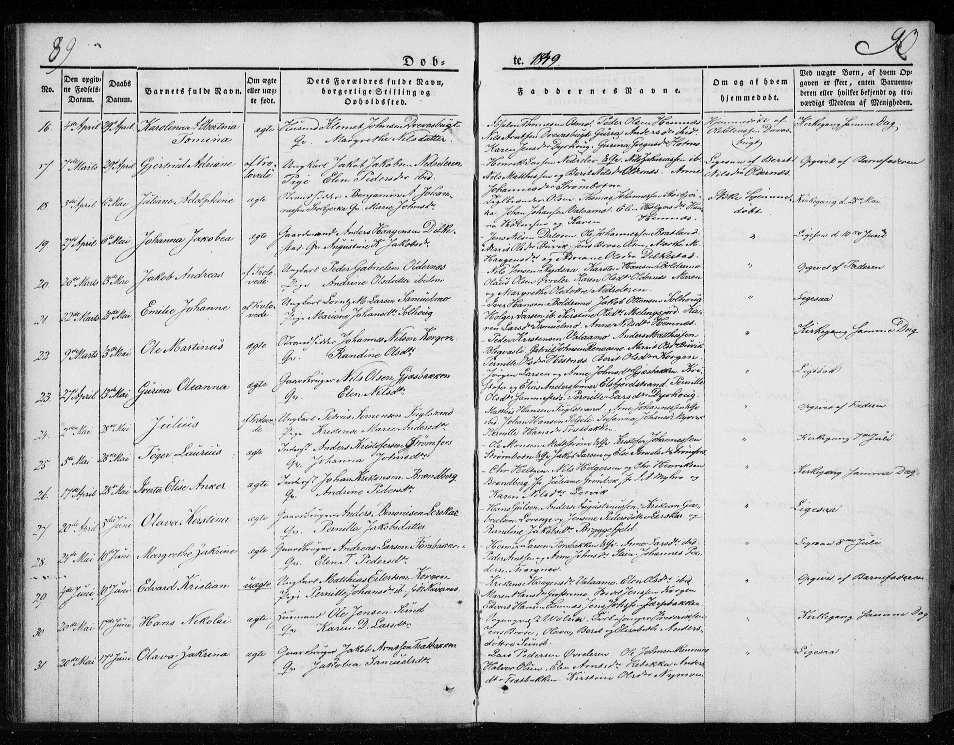 Ministerialprotokoller, klokkerbøker og fødselsregistre - Nordland, AV/SAT-A-1459/825/L0355: Parish register (official) no. 825A09, 1842-1863, p. 89-90