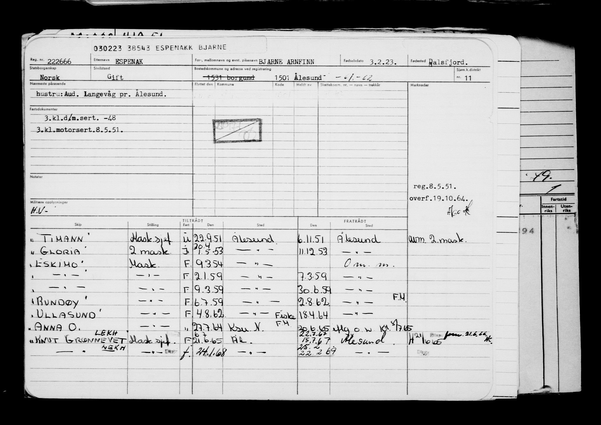 Direktoratet for sjømenn, RA/S-3545/G/Gb/L0215: Hovedkort, 1923, p. 45