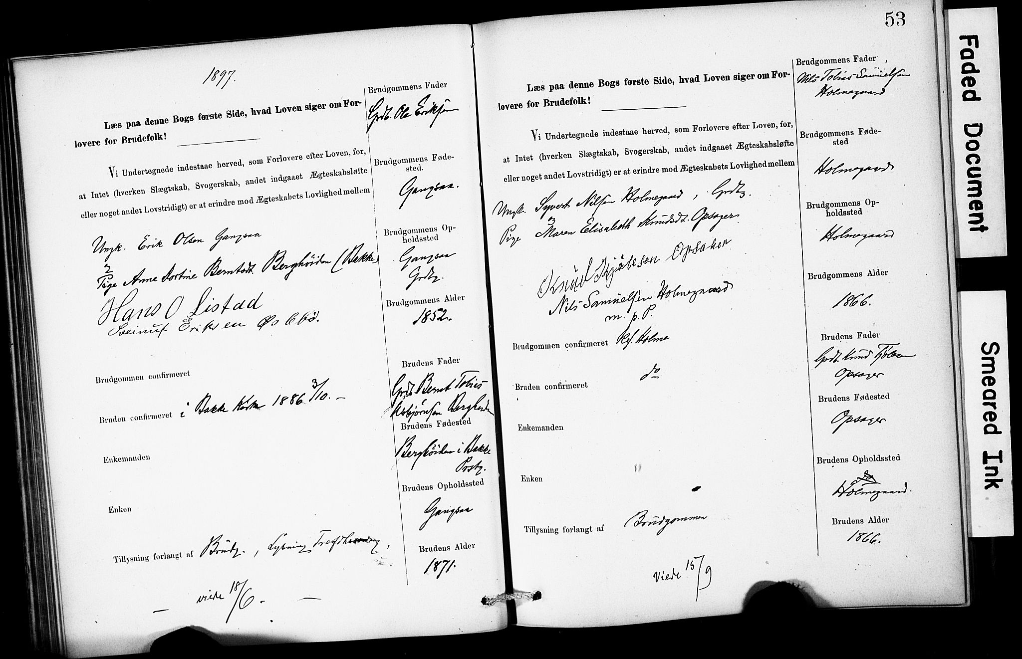 Holum sokneprestkontor, SAK/1111-0022/F/Fe/L0004: Banns register no. II 5 4, 1890-1914, p. 53