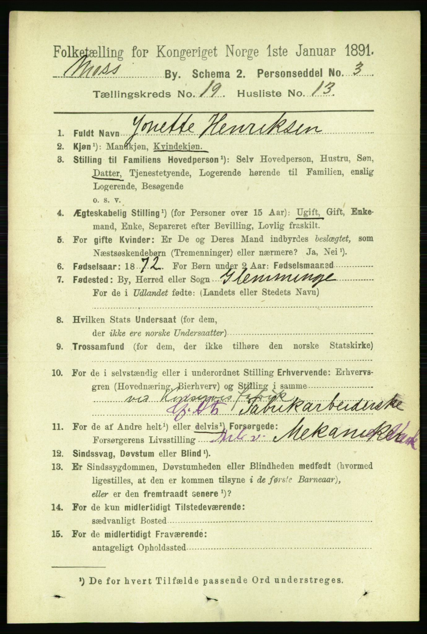 RA, 1891 census for 0104 Moss, 1891, p. 8742