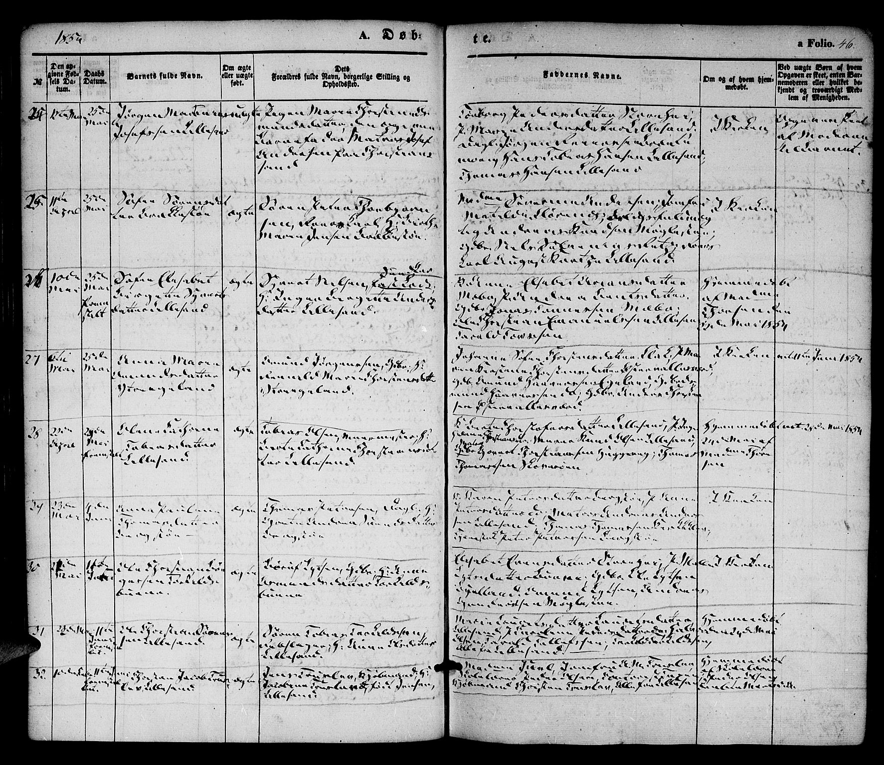 Vestre Moland sokneprestkontor, AV/SAK-1111-0046/F/Fa/Fab/L0006: Parish register (official) no. A 6, 1850-1858, p. 46