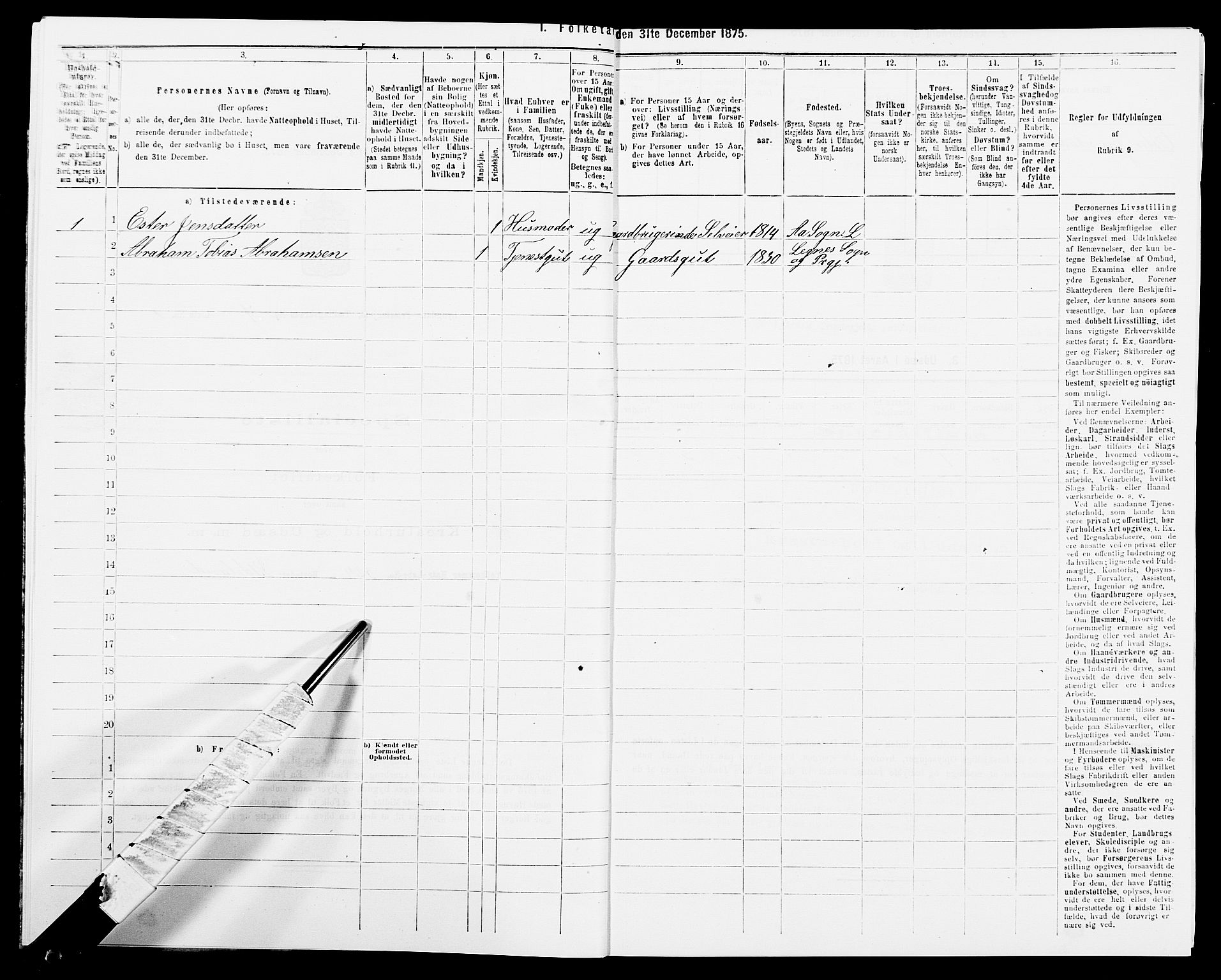 SAK, 1875 census for 1032P Lyngdal, 1875, p. 1103