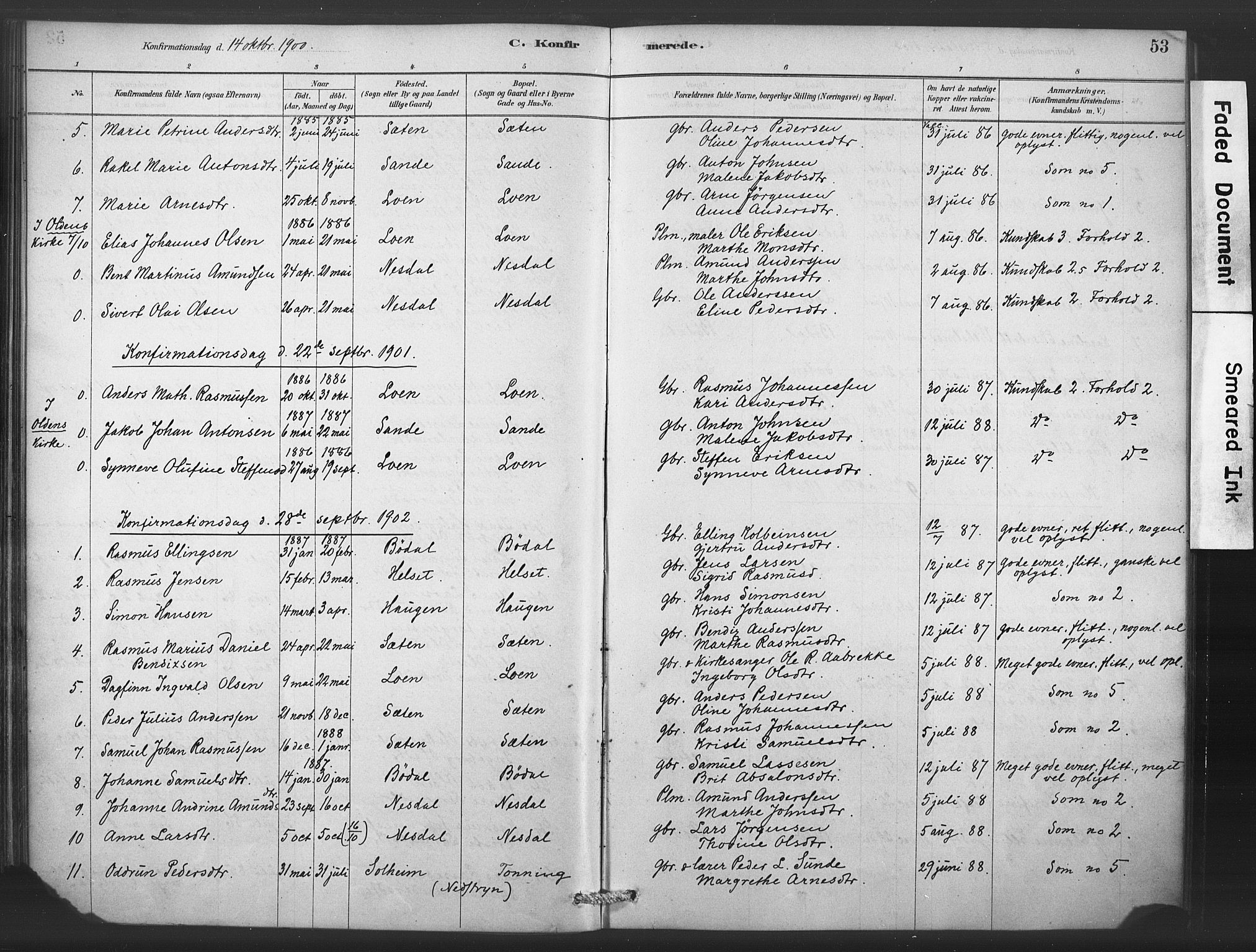 Stryn Sokneprestembete, SAB/A-82501: Parish register (official) no. C 1, 1878-1907, p. 53