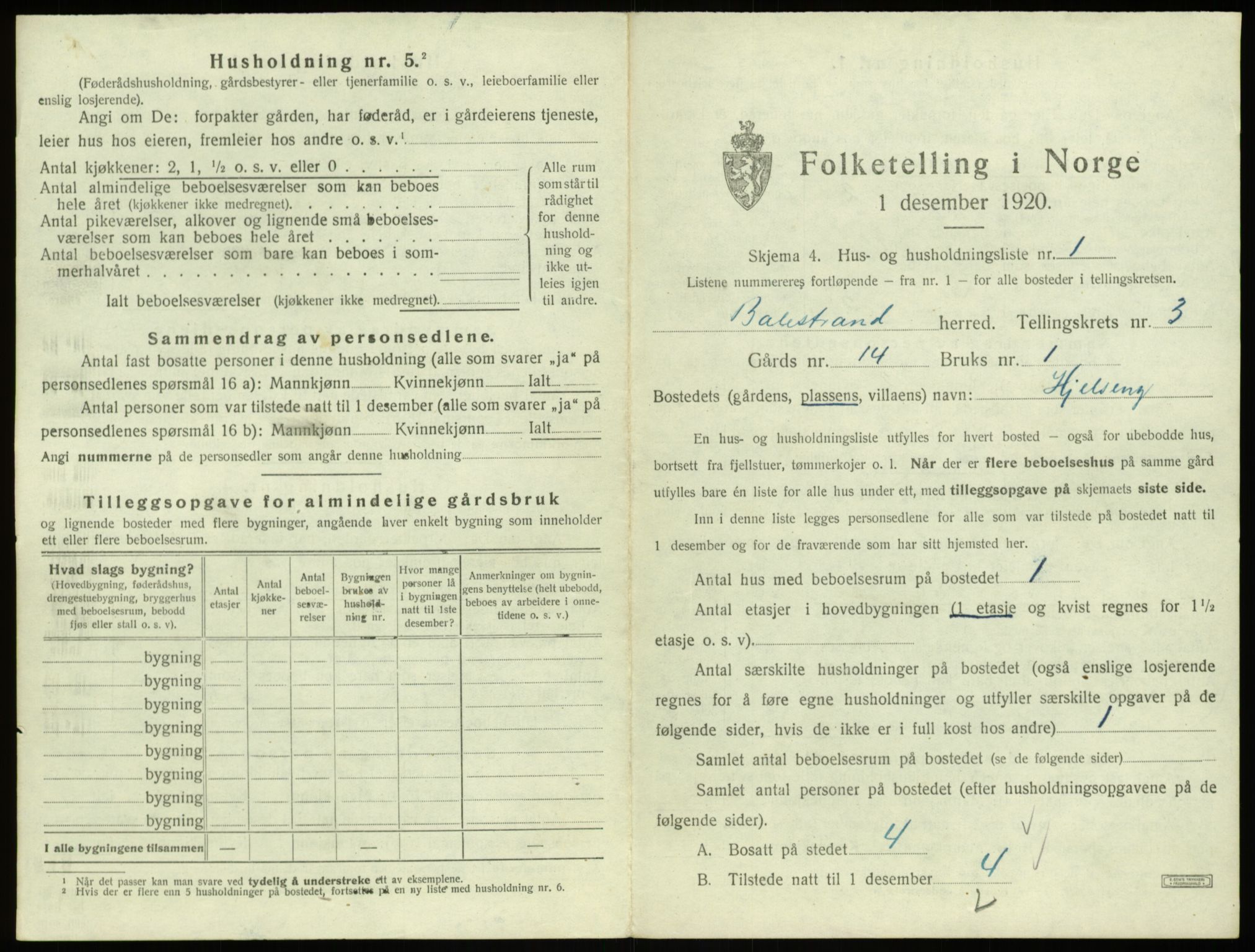 SAB, 1920 census for Balestrand, 1920, p. 243