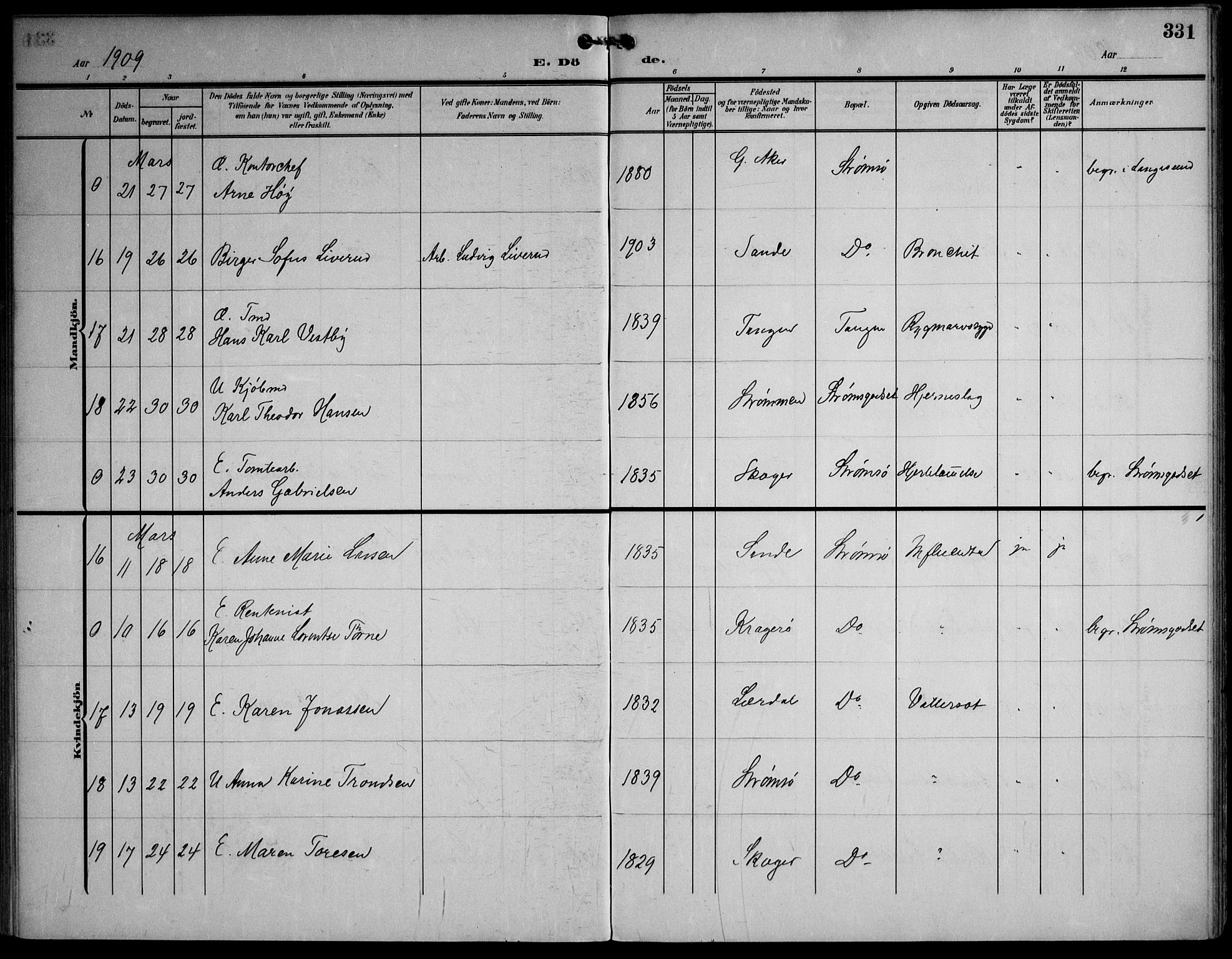 Strømsø kirkebøker, AV/SAKO-A-246/F/Fa/L0026: Parish register (official) no. I 26, 1905-1914, p. 331