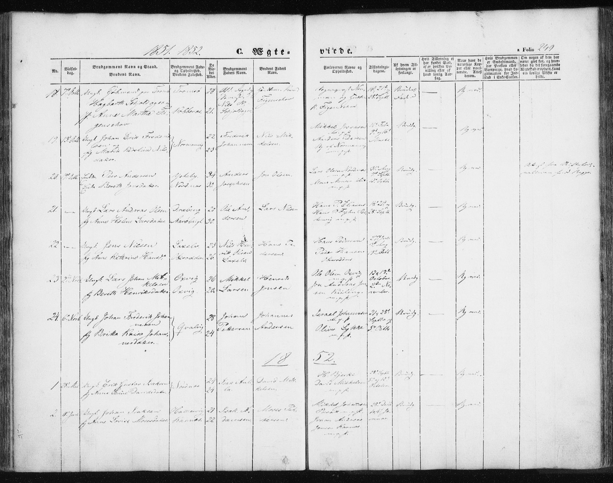 Lyngen sokneprestembete, AV/SATØ-S-1289/H/He/Hea/L0004kirke: Parish register (official) no. 4, 1839-1858, p. 249