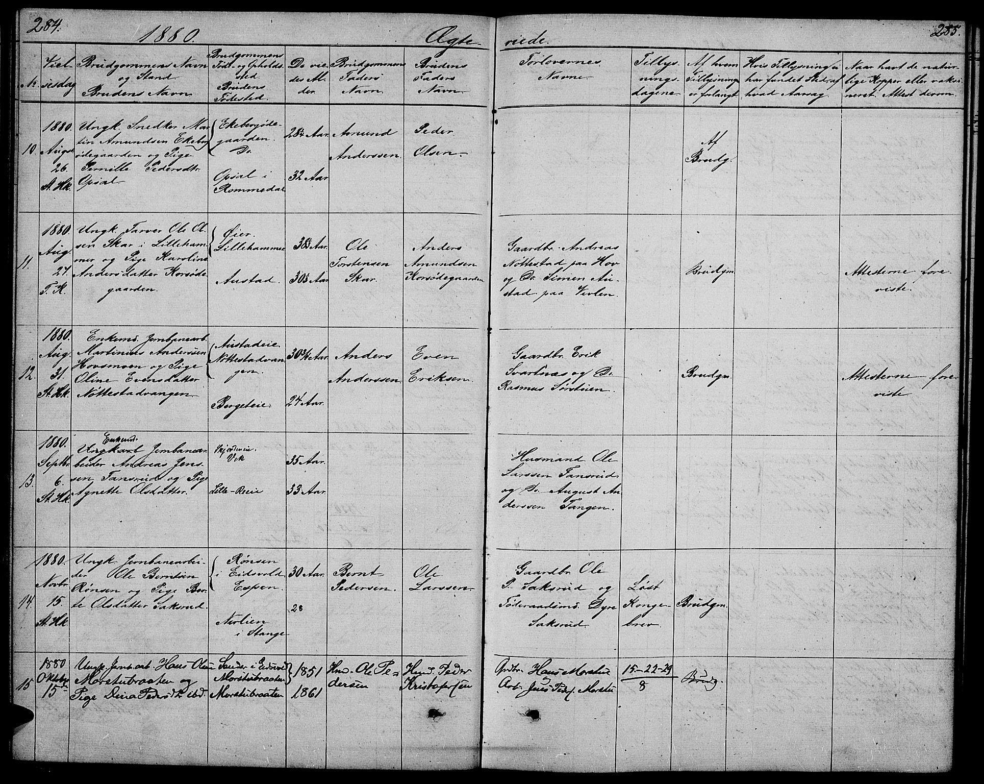 Stange prestekontor, AV/SAH-PREST-002/L/L0005: Parish register (copy) no. 5, 1861-1881, p. 284-285