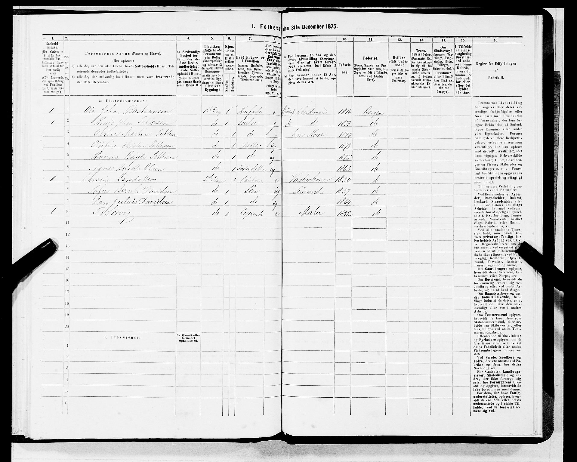 SAB, 1875 census for 1301 Bergen, 1875, p. 650