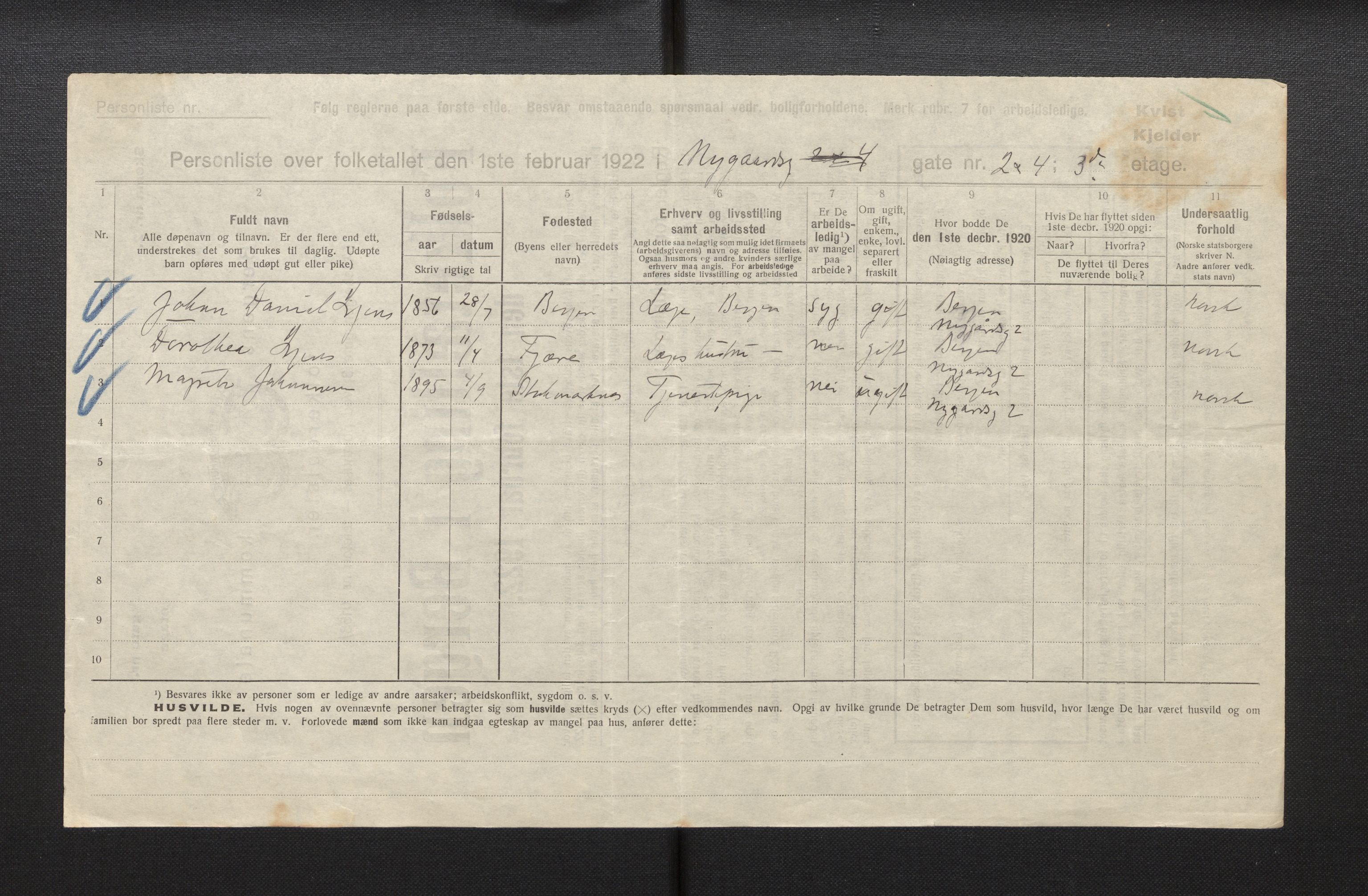 SAB, Municipal Census 1922 for Bergen, 1922, p. 28191