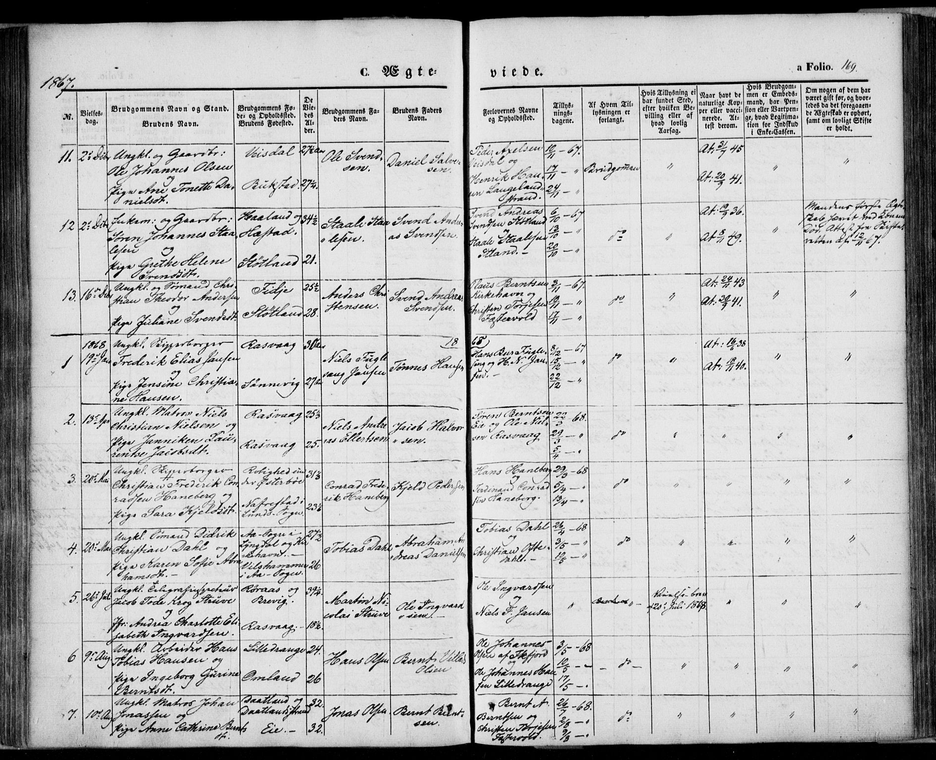 Flekkefjord sokneprestkontor, AV/SAK-1111-0012/F/Fa/Fab/L0004: Parish register (official) no. A 4, 1850-1875, p. 169