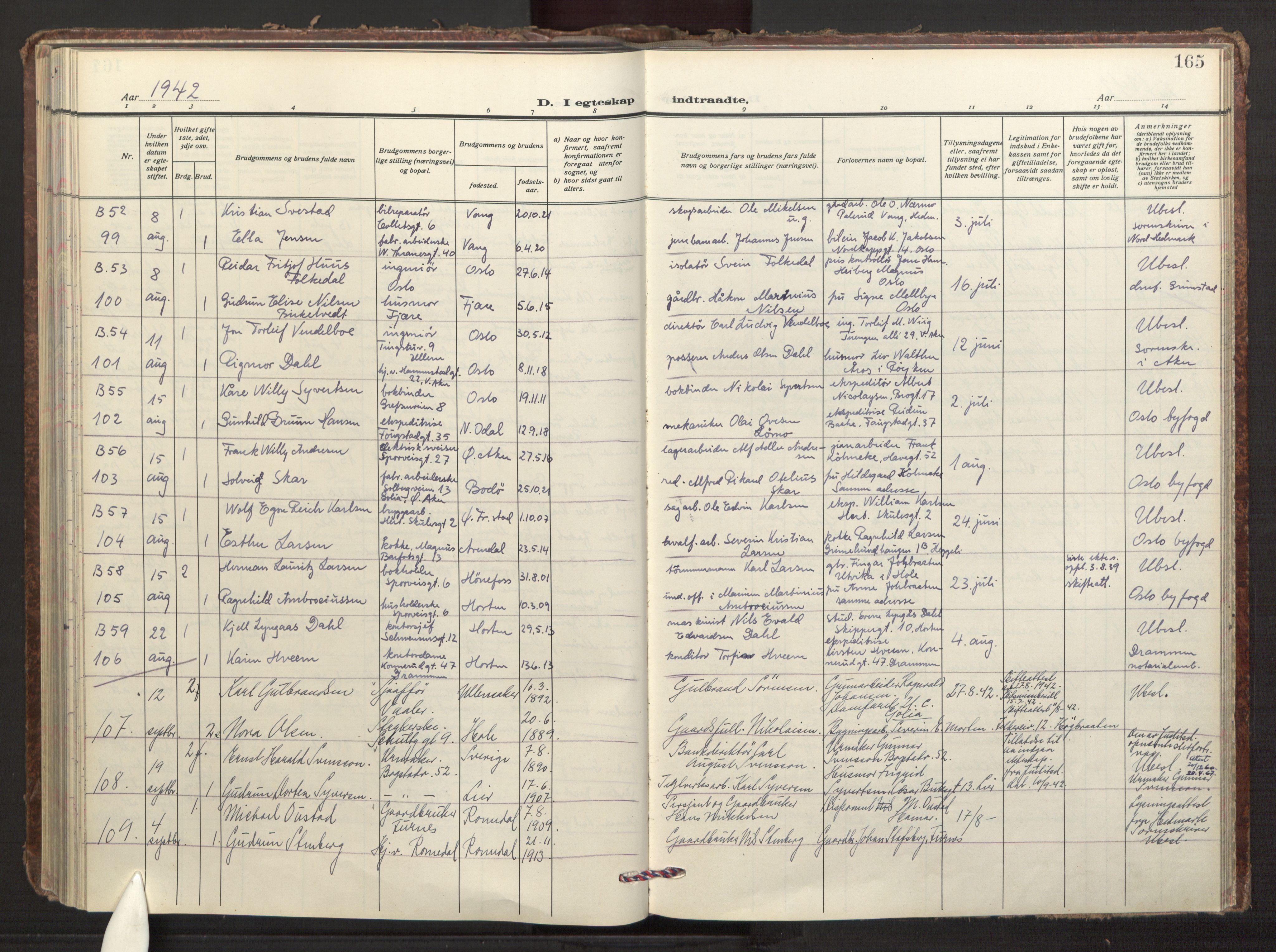 Fagerborg prestekontor Kirkebøker, AV/SAO-A-10844/F/Fa/L0009: Parish register (official) no. 9, 1934-1945, p. 165