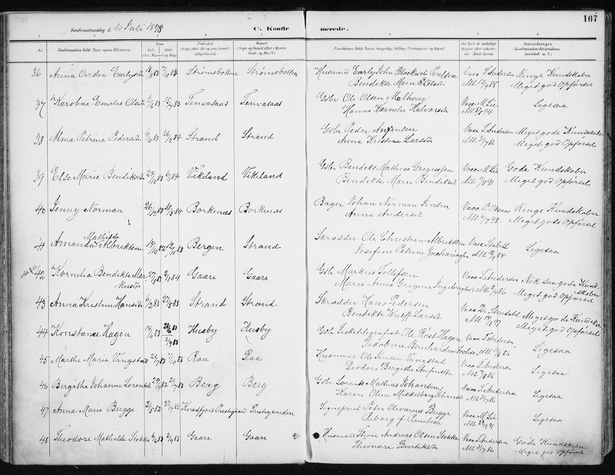 Kvæfjord sokneprestkontor, SATØ/S-1323/G/Ga/Gaa/L0006kirke: Parish register (official) no. 6, 1895-1914, p. 167