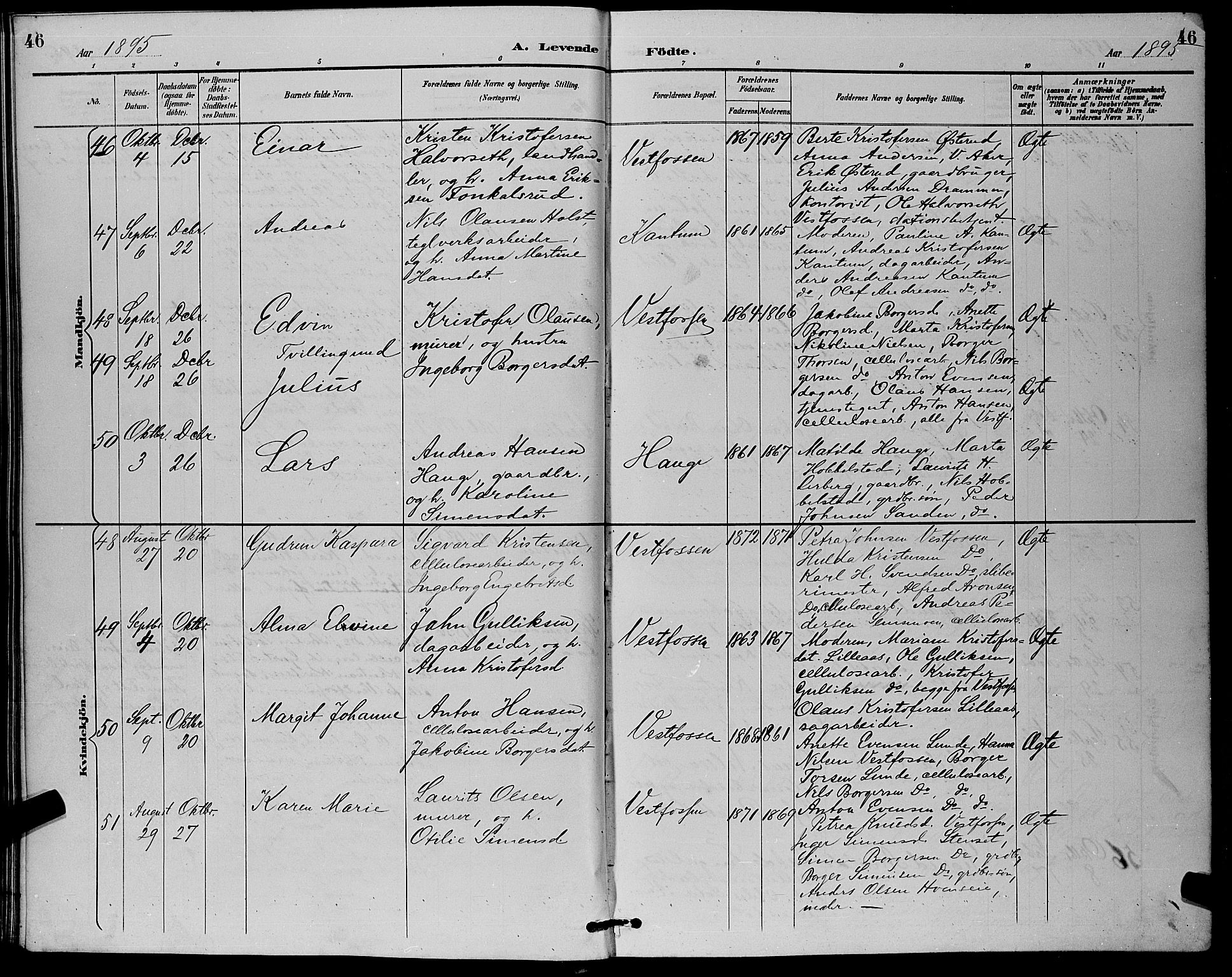 Eiker kirkebøker, AV/SAKO-A-4/G/Ga/L0007: Parish register (copy) no. I 7, 1893-1902, p. 46