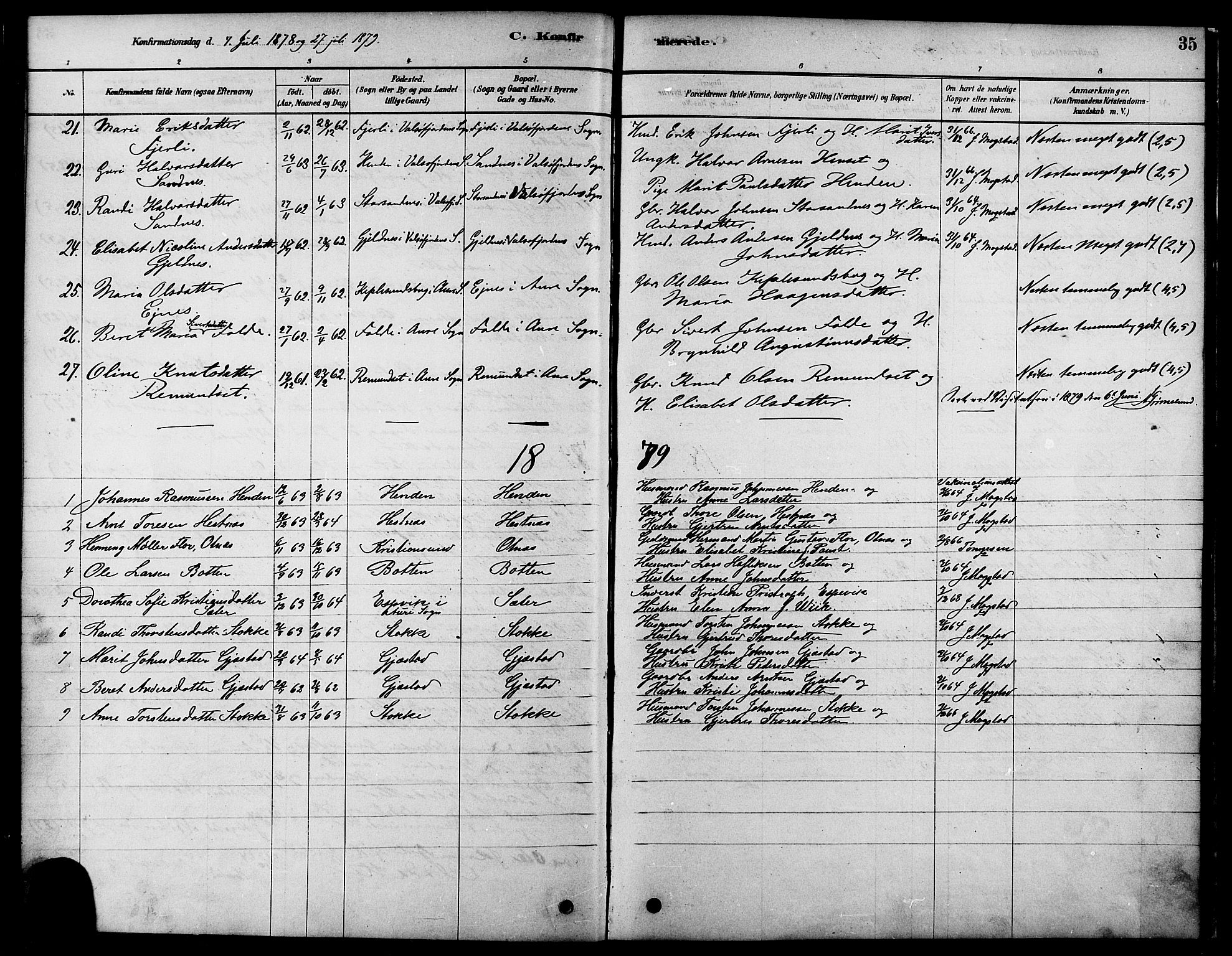 Ministerialprotokoller, klokkerbøker og fødselsregistre - Møre og Romsdal, AV/SAT-A-1454/580/L0924: Parish register (official) no. 580A01, 1878-1887, p. 35